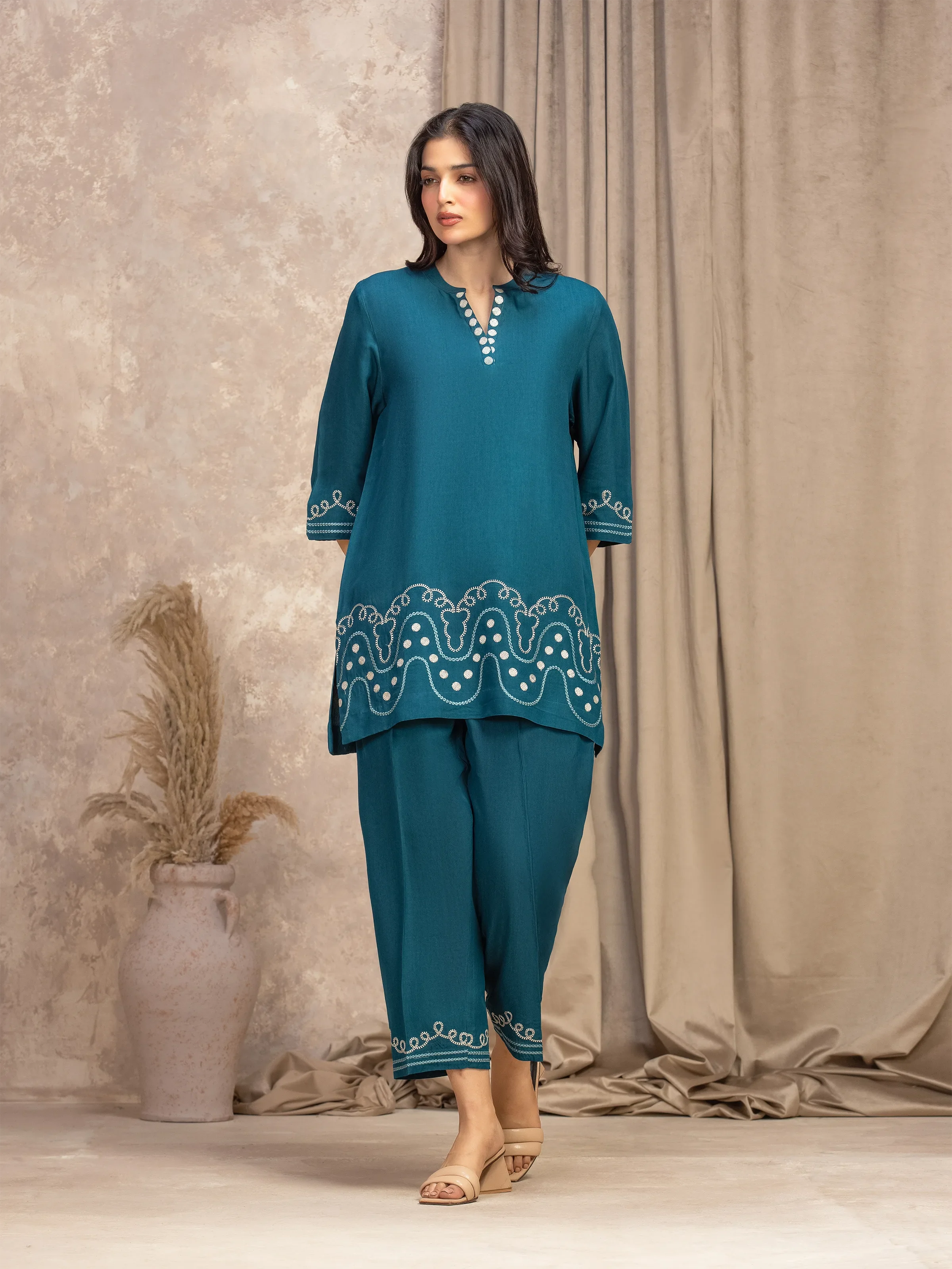 Embroidered Viscose Co-Ord Set - EWTKED5-84062ST