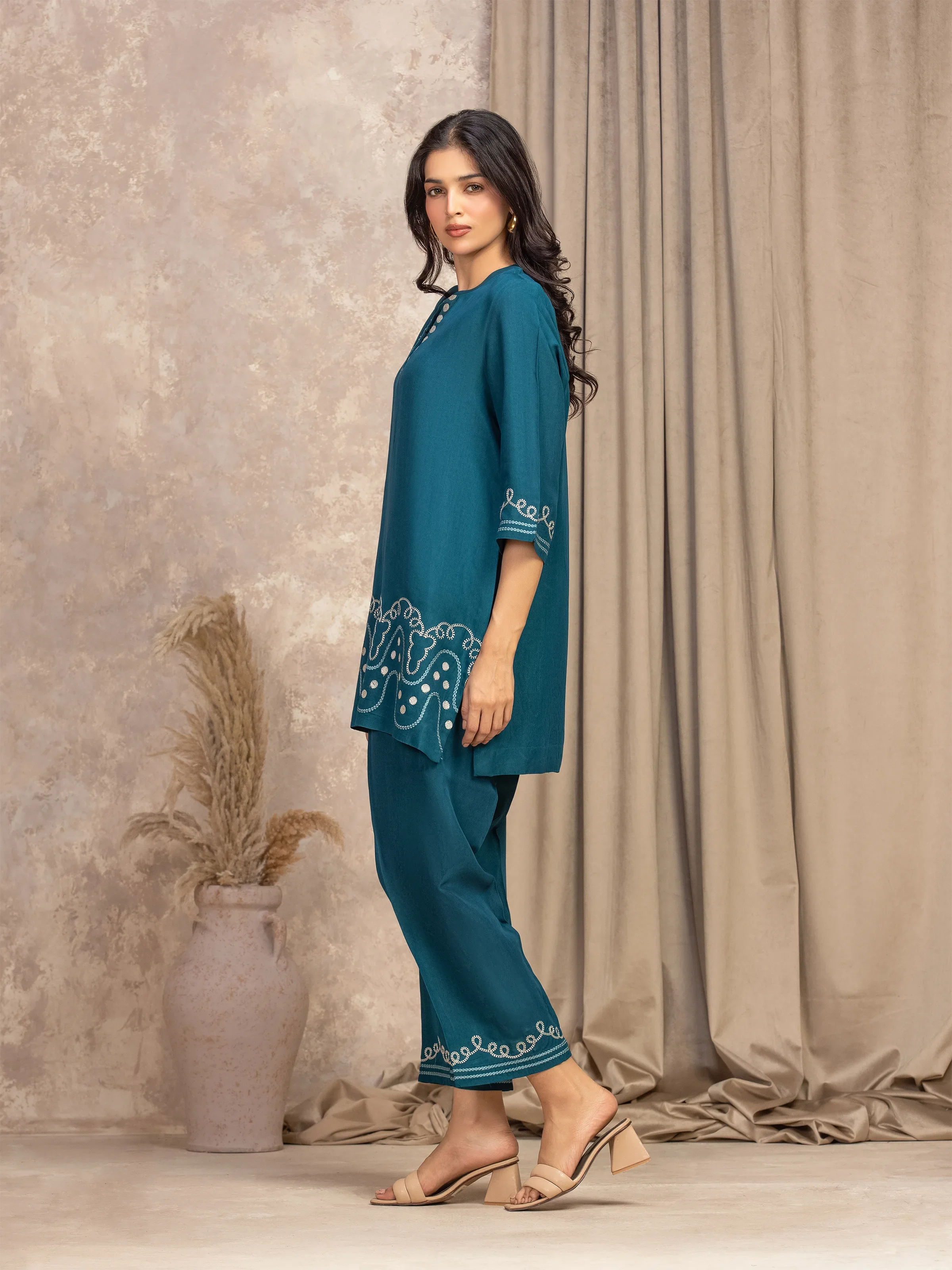 Embroidered Viscose Co-Ord Set - EWTKED5-84062ST - Image 4
