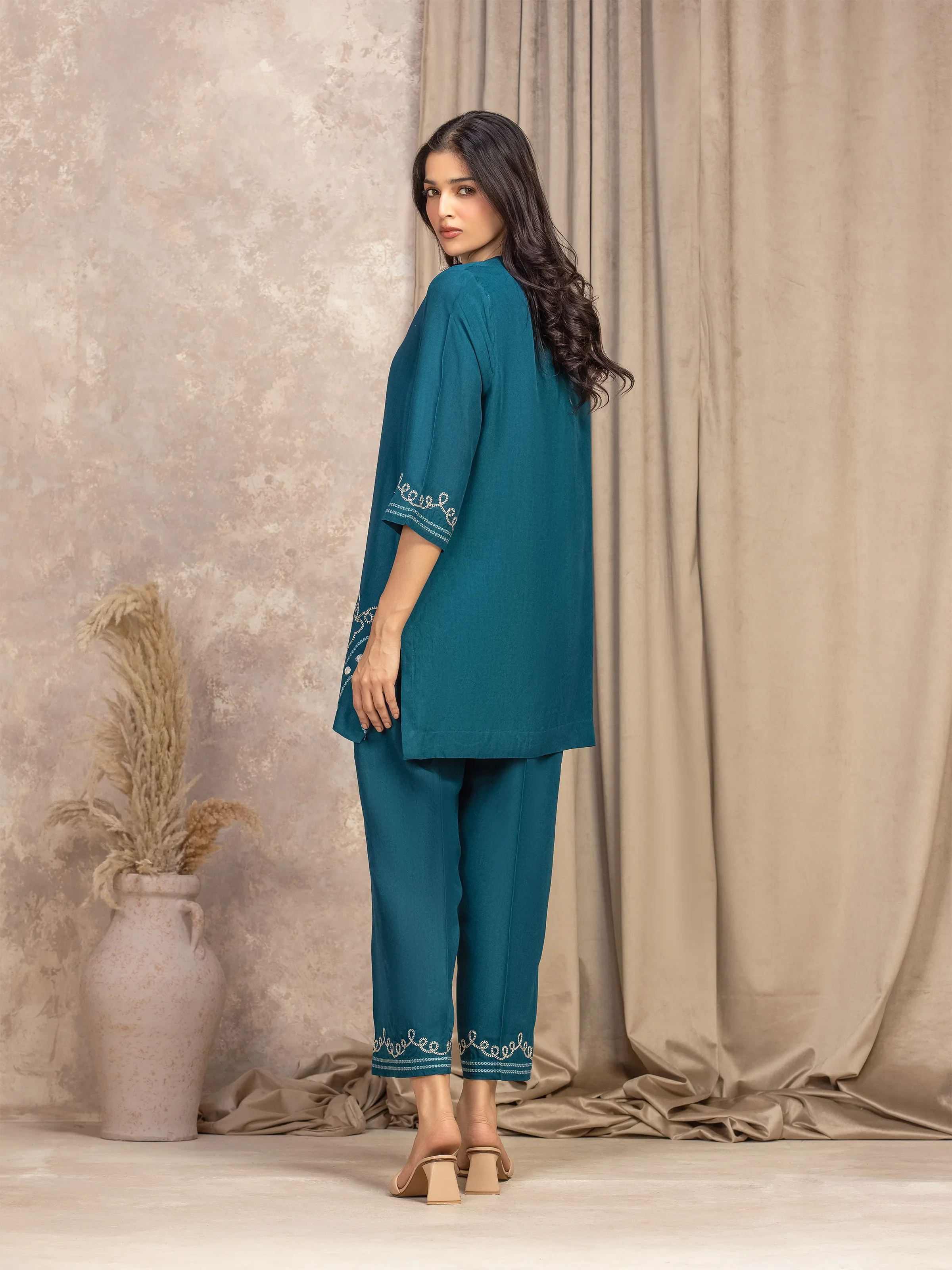 Embroidered Viscose Co-Ord Set - EWTKED5-84062ST - Image 5