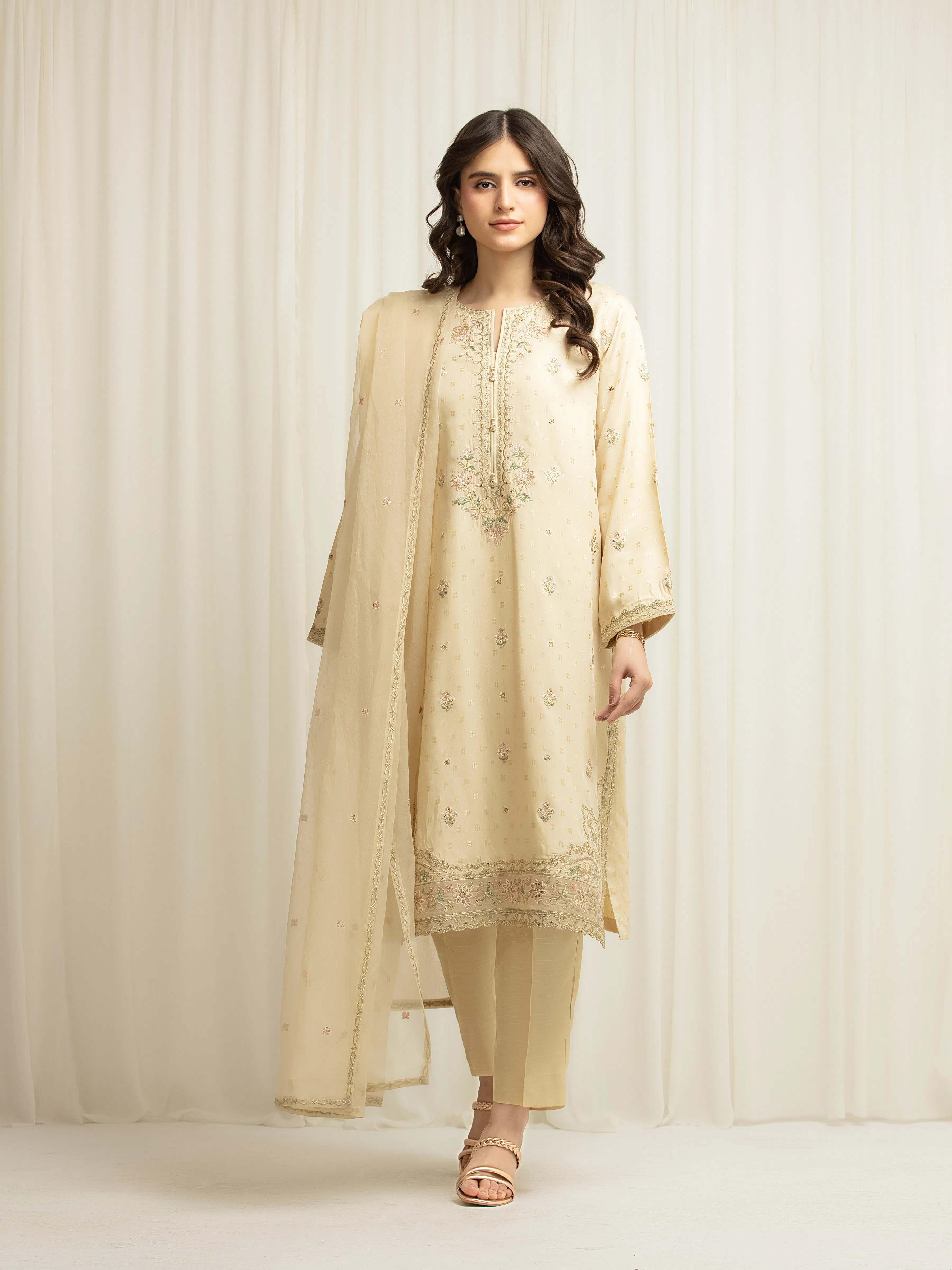 Embroidered Viscose Suit - EWTKED6-84081-3P - Image 2