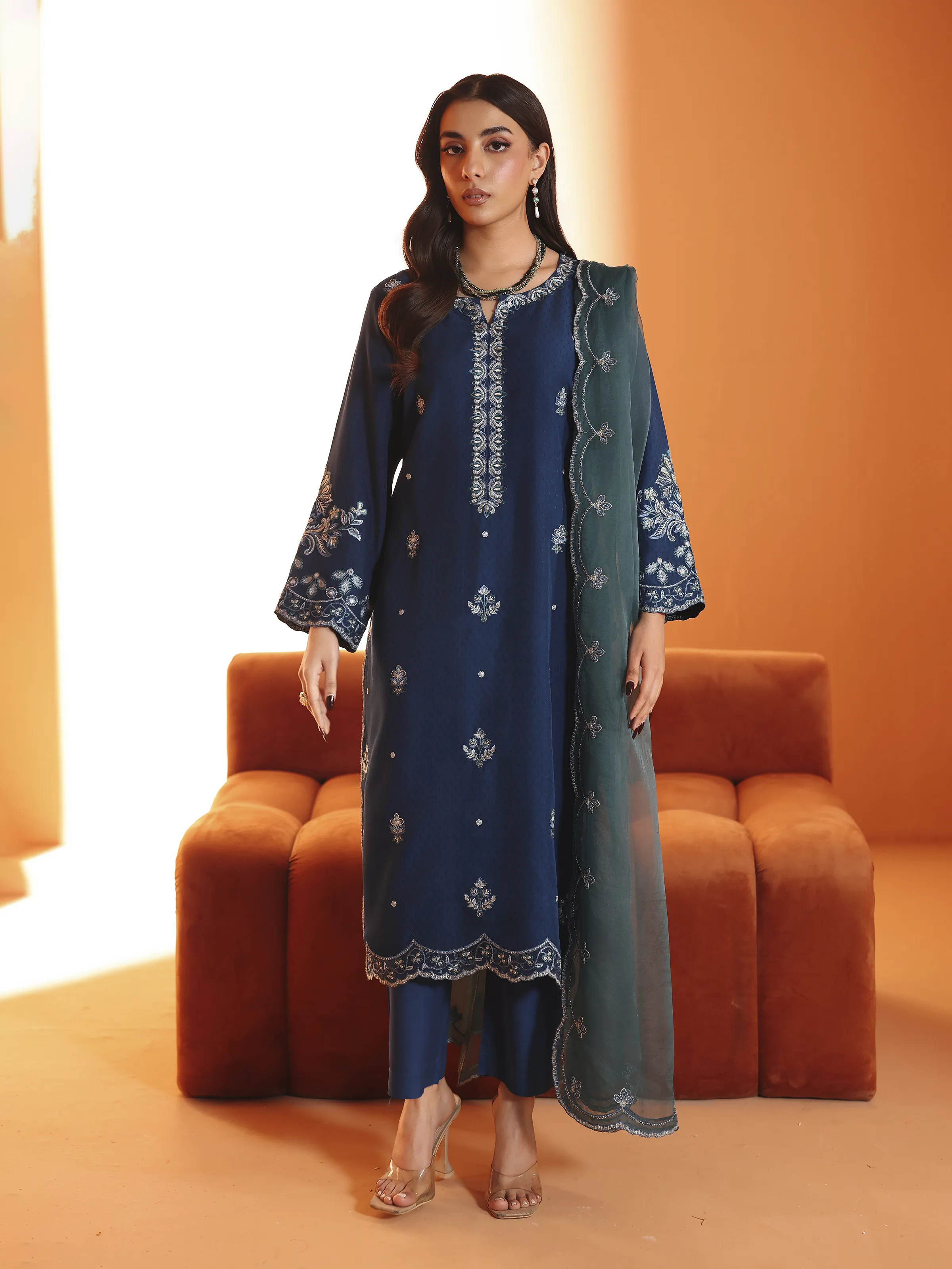 Pret Embroidered Dobby Filament Viscose Suit - EWTKED6-84084-3P