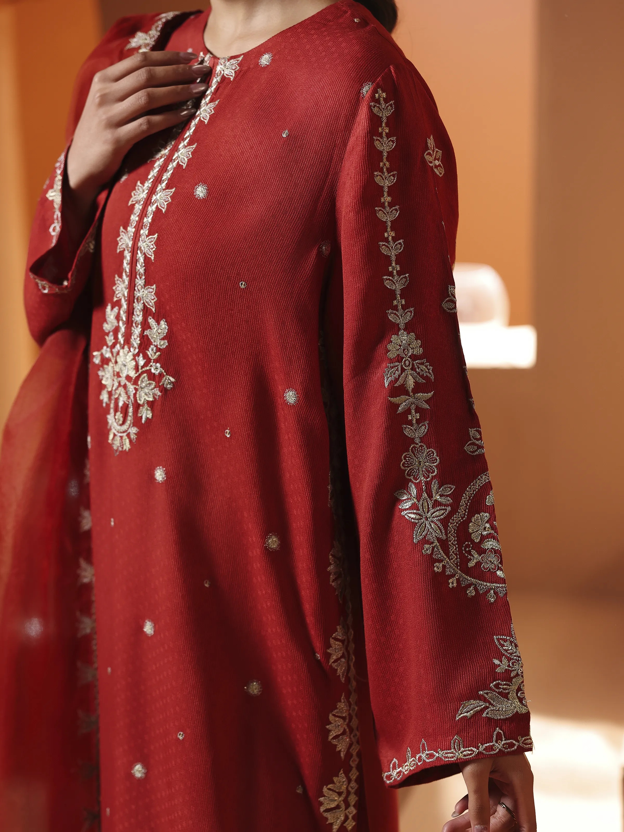 Embroidered Viscose Suit - EWTKED6-84119-3P - Image 4