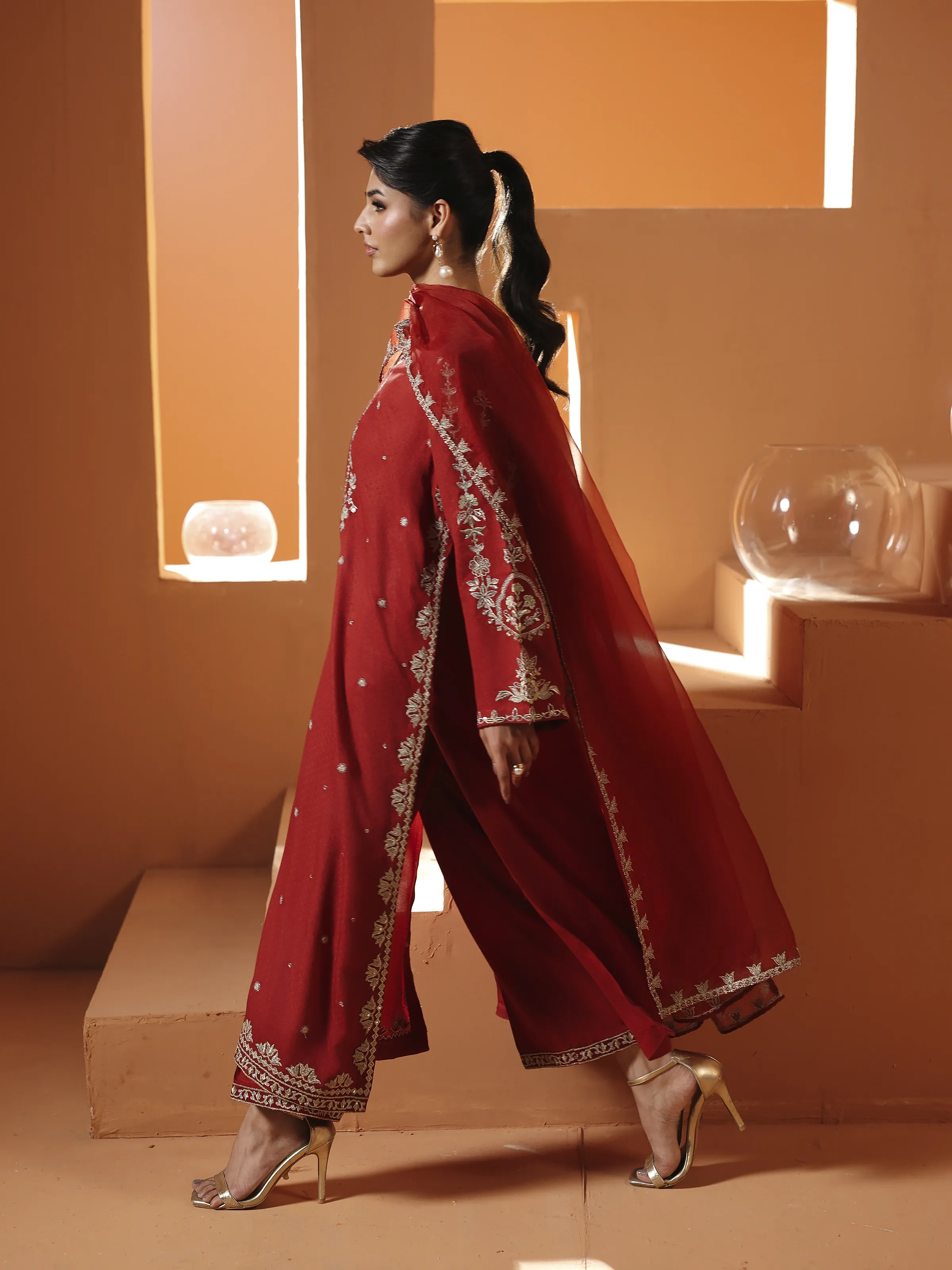 Embroidered Viscose Suit - EWTKED6-84119-3P - Image 6