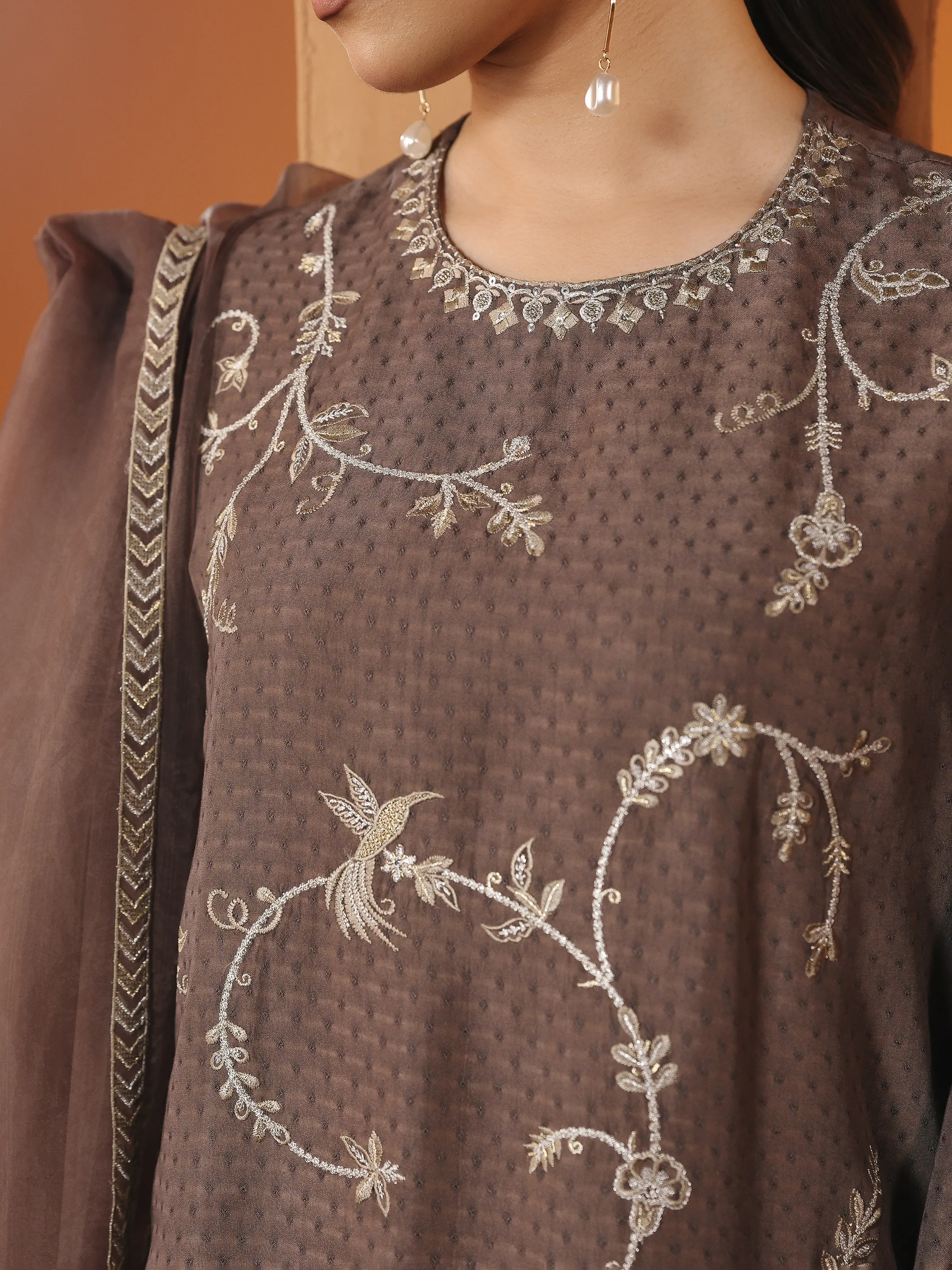Embroidered Viscose Suit - EWTKED6-84121-3P - Image 5