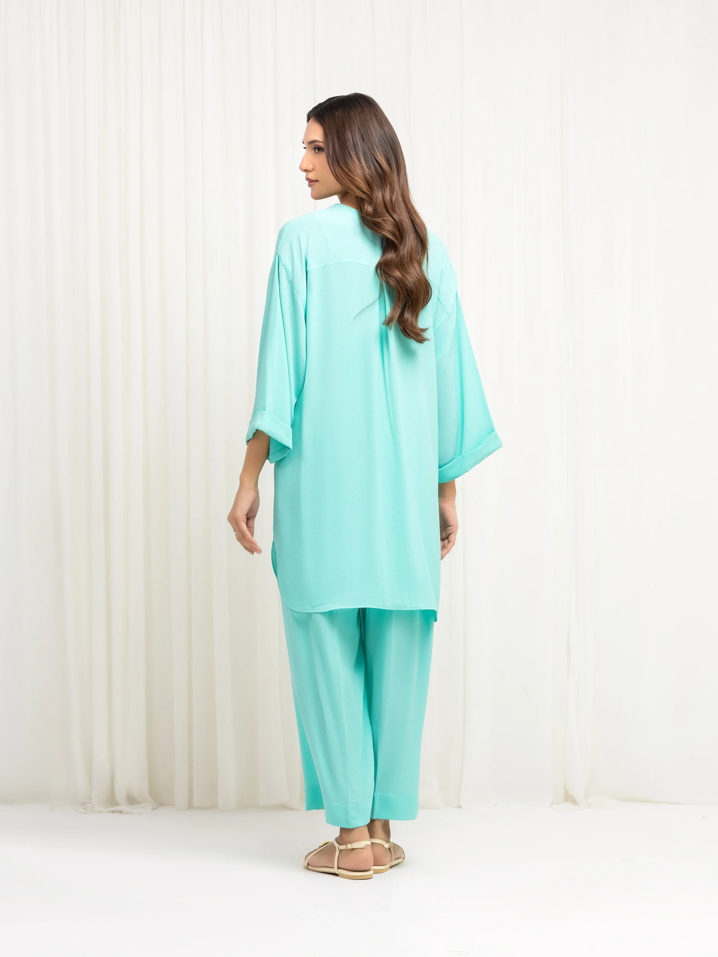 Solid Crepe Chiffon Co-Ord Set - EWTKS6-86103ST - Image 6