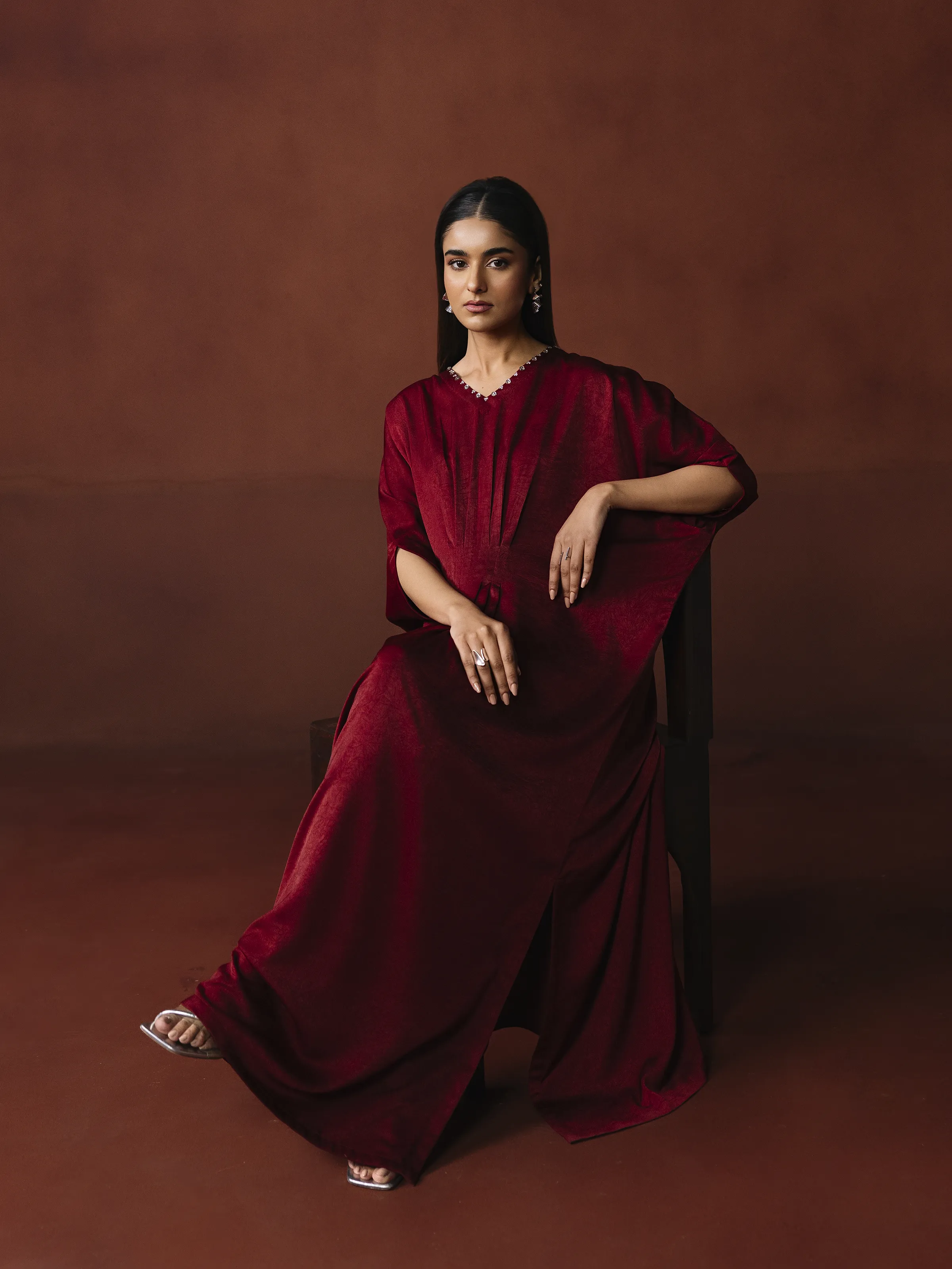 Solid Crepe Kaftan - EWTKS6-86088S - Image 3