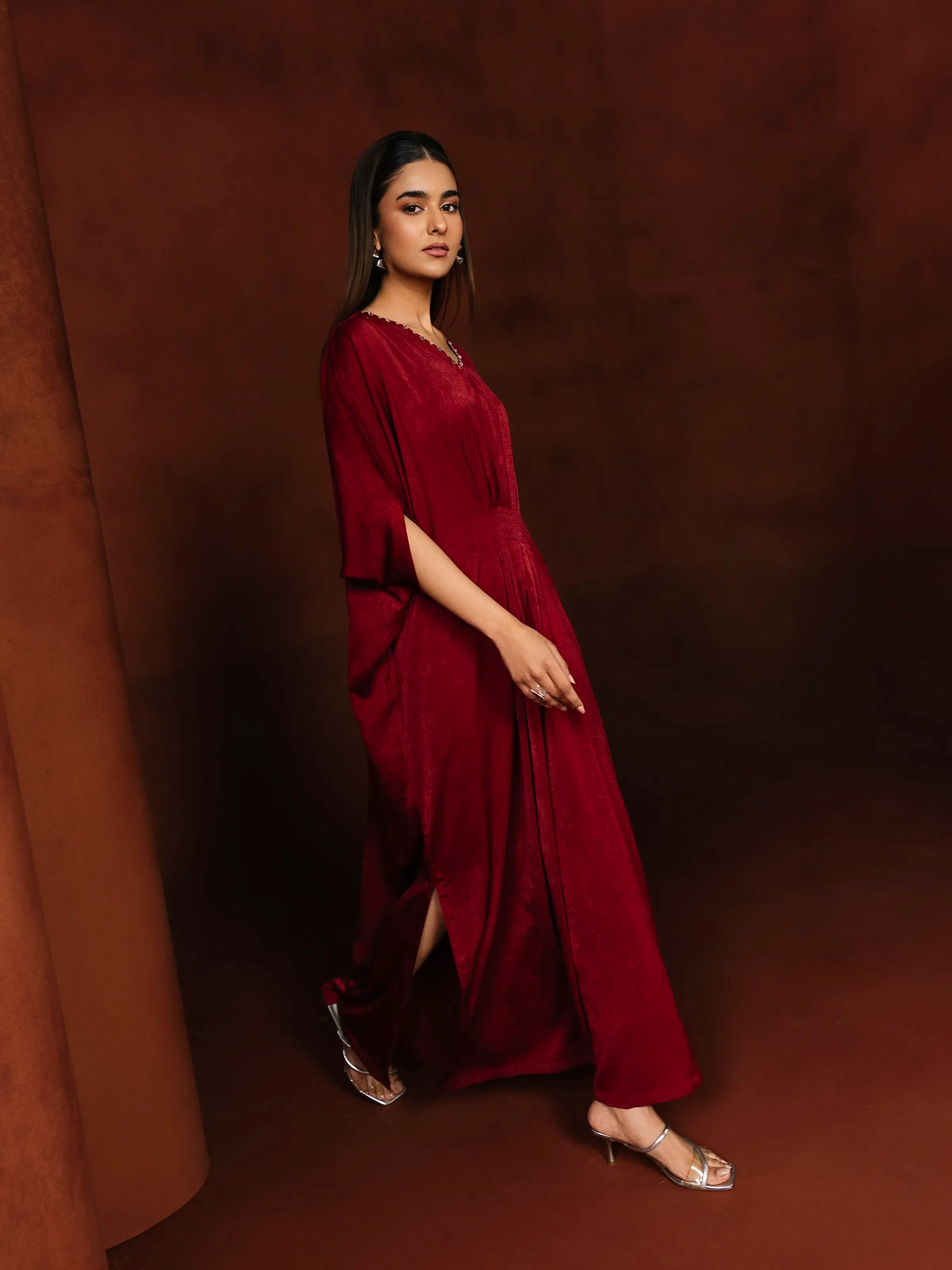 Solid Crepe Kaftan - EWTKS6-86088S - Image 5
