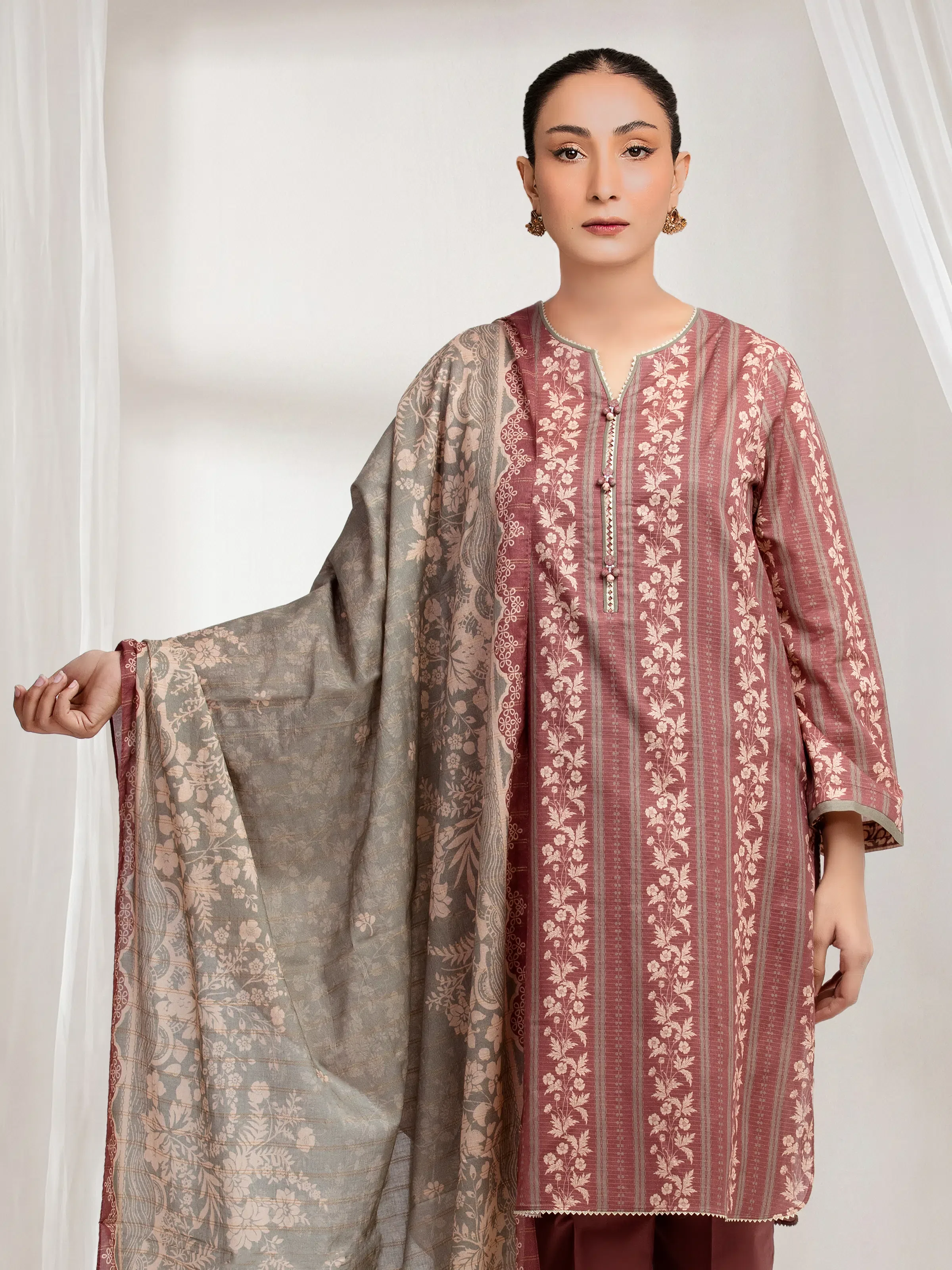 Printed Zari Lawn Suit - EWU6M6-068-3P - Image 2
