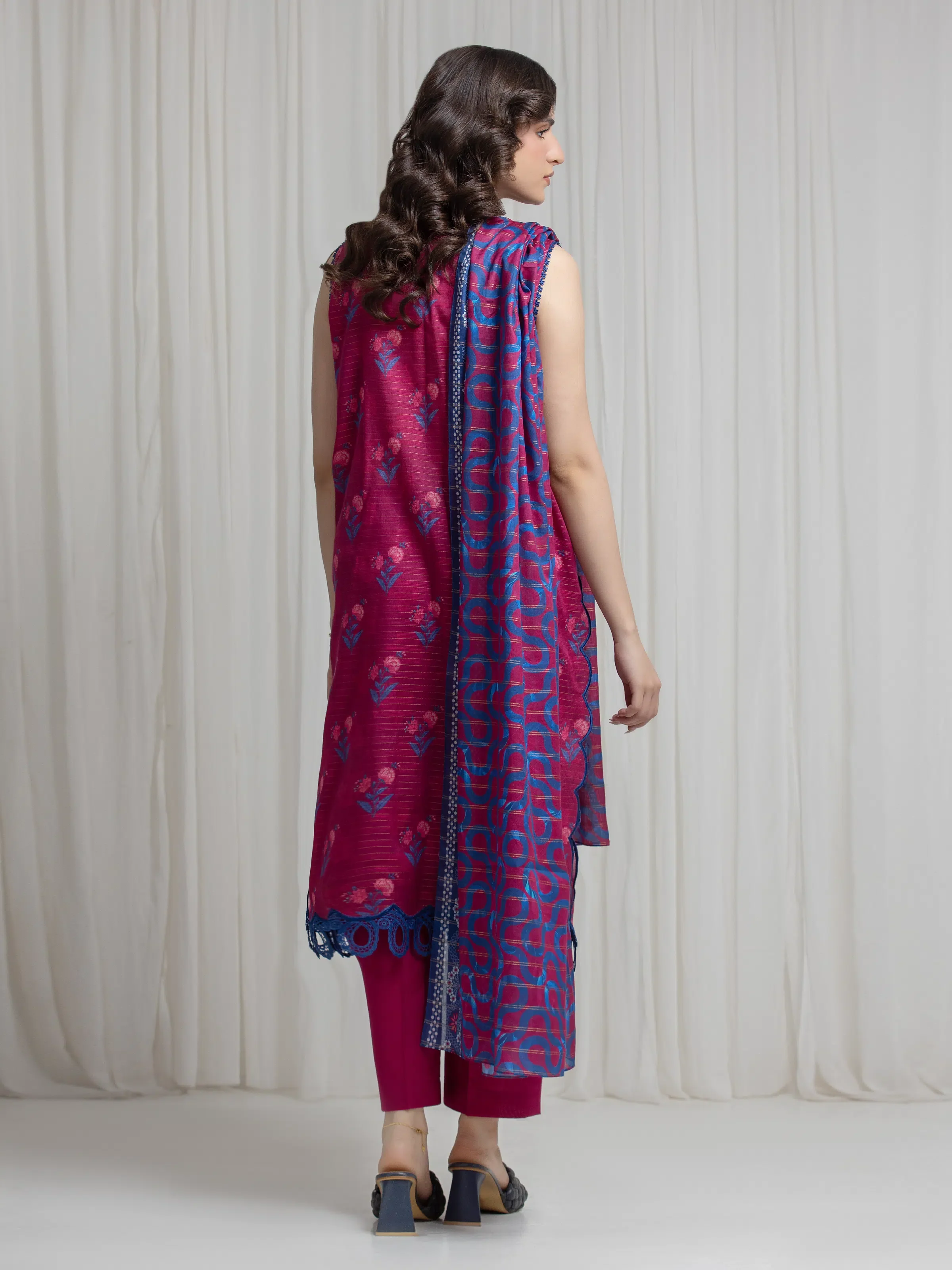 Printed Zari Lawn Suit - EWU6M6-078-3P - Image 5
