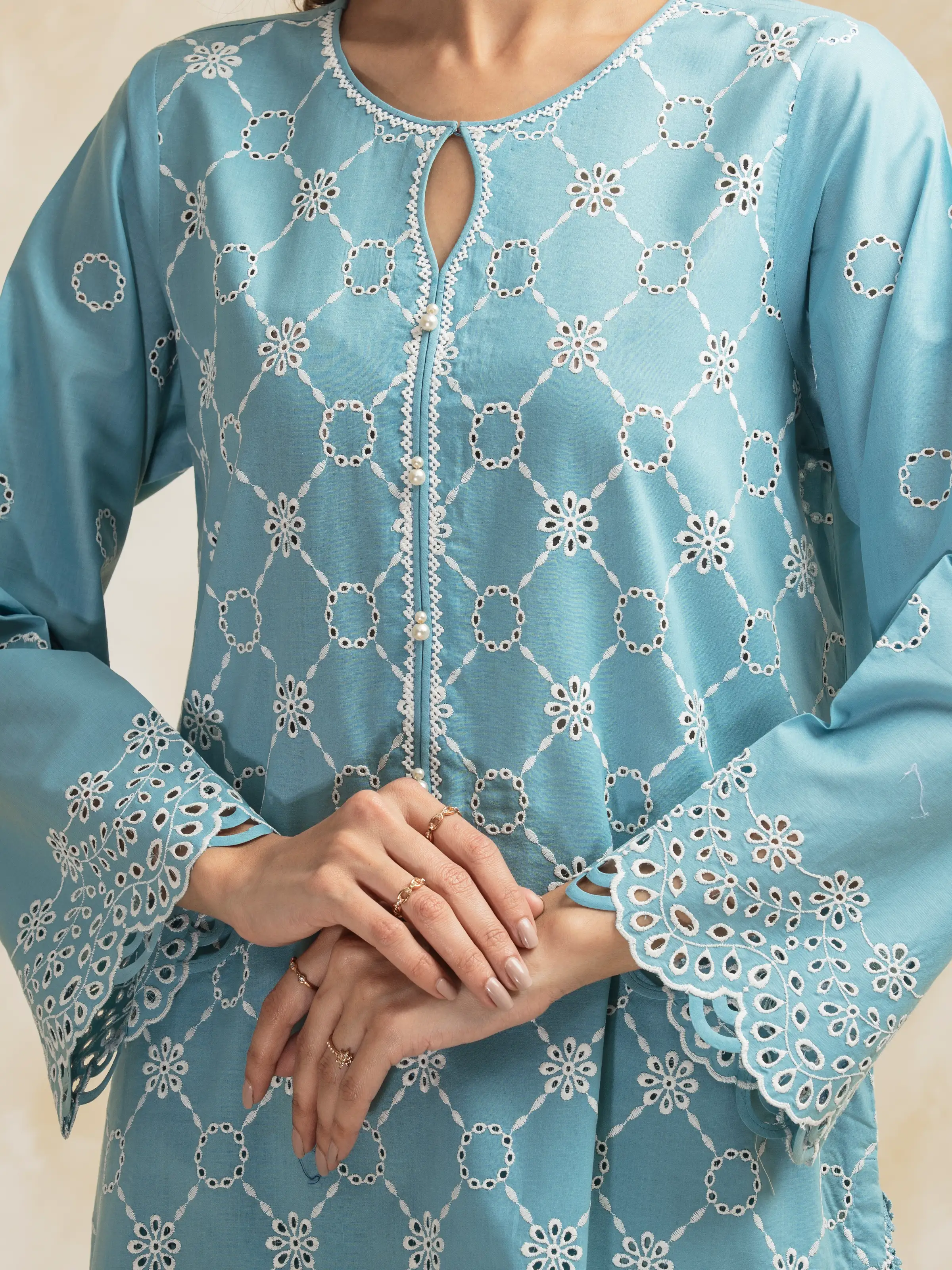 Embroidered Cambric Suit - EWU5V2-31024-3P - Image 2