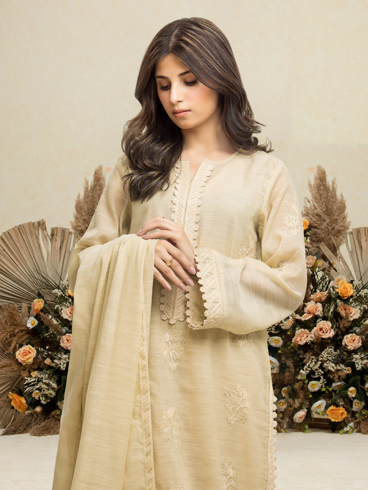 Embroidered Chanderi Shirt Trouser - EWU24V6-28738ST - Image 2