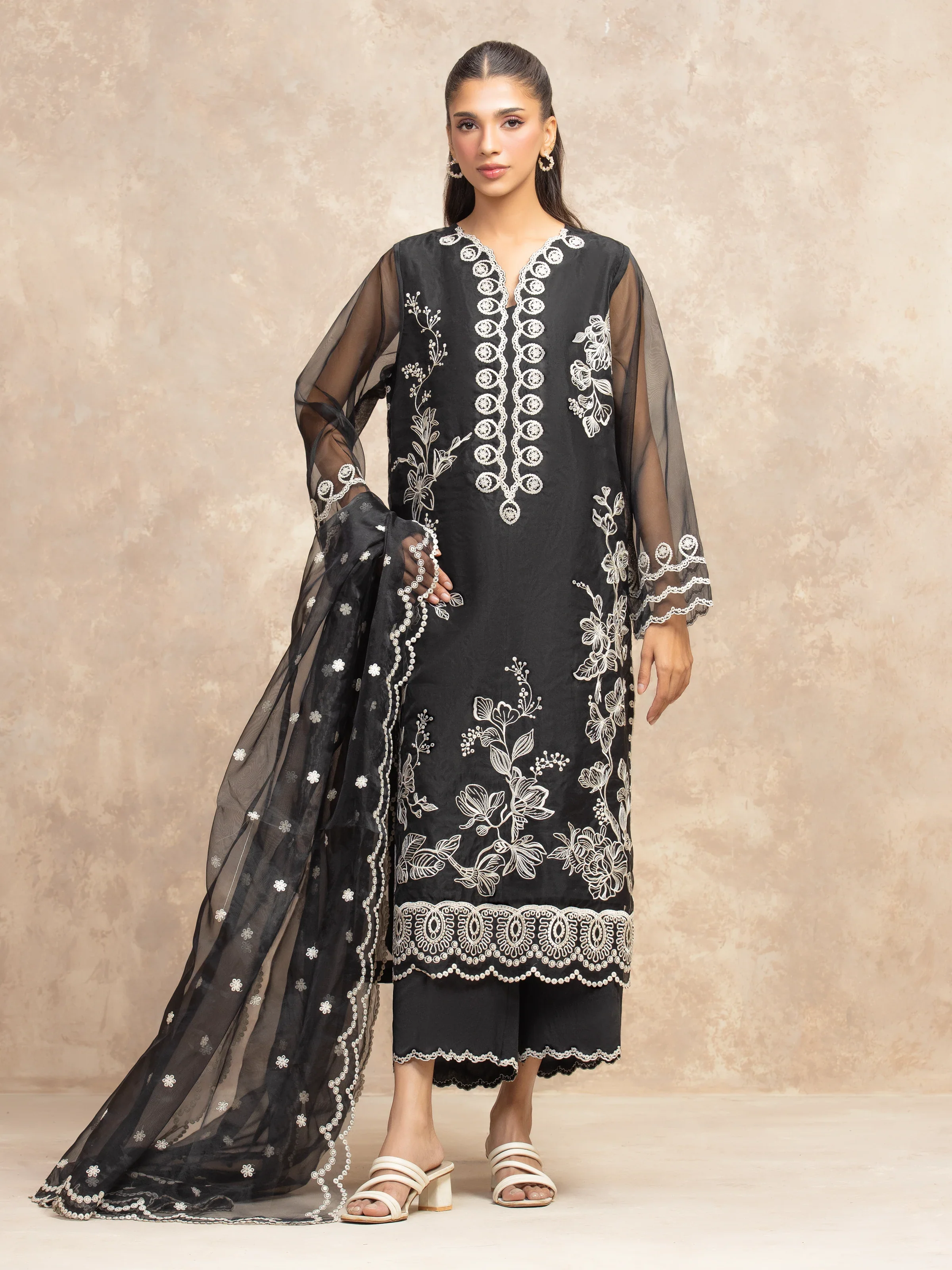 Embroidered Organza Suit - EWU5V4-31266-3P
