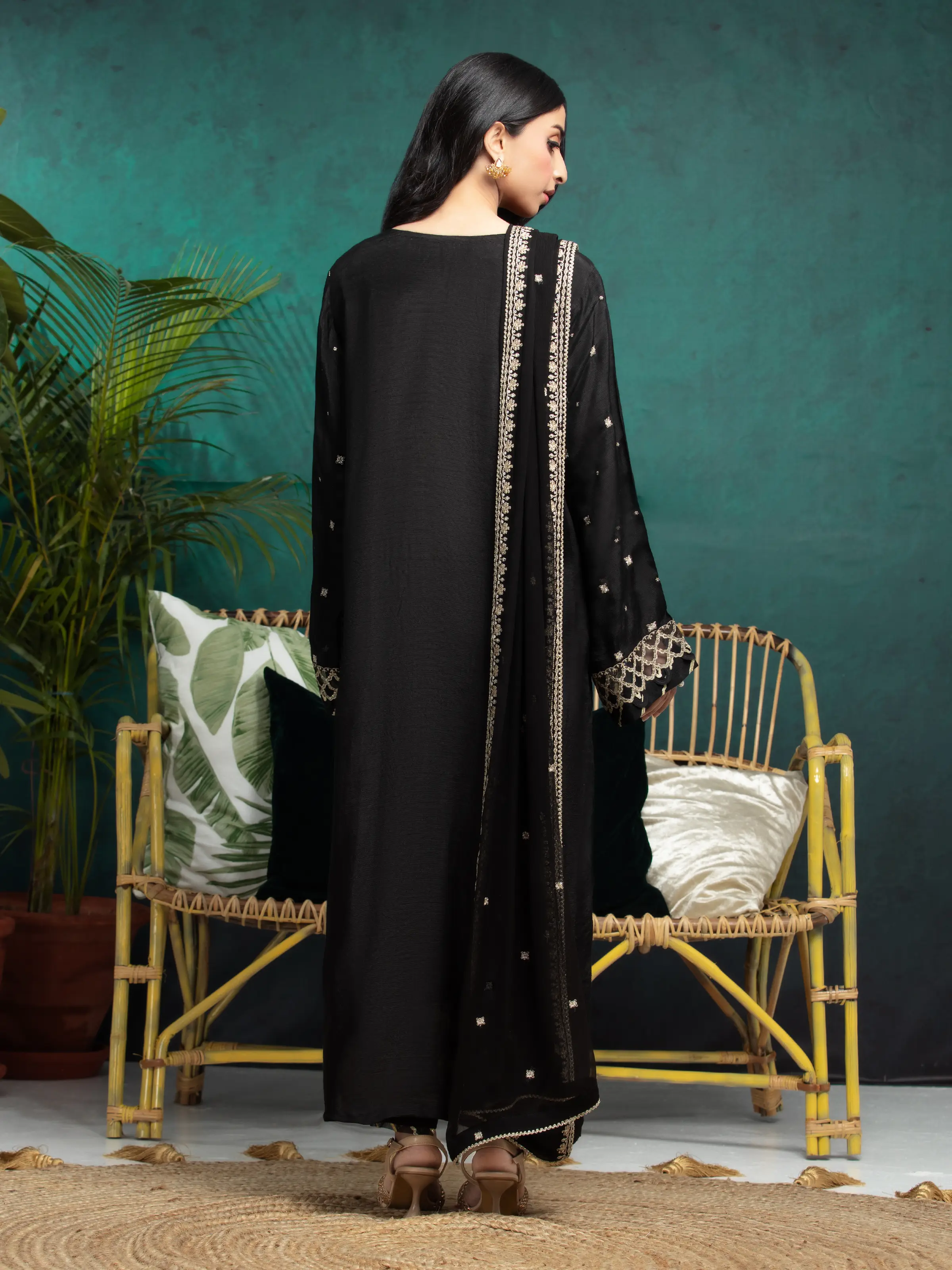 Embroidered Raw Silk Suit - EWU24V16-30285-3P - Image 2