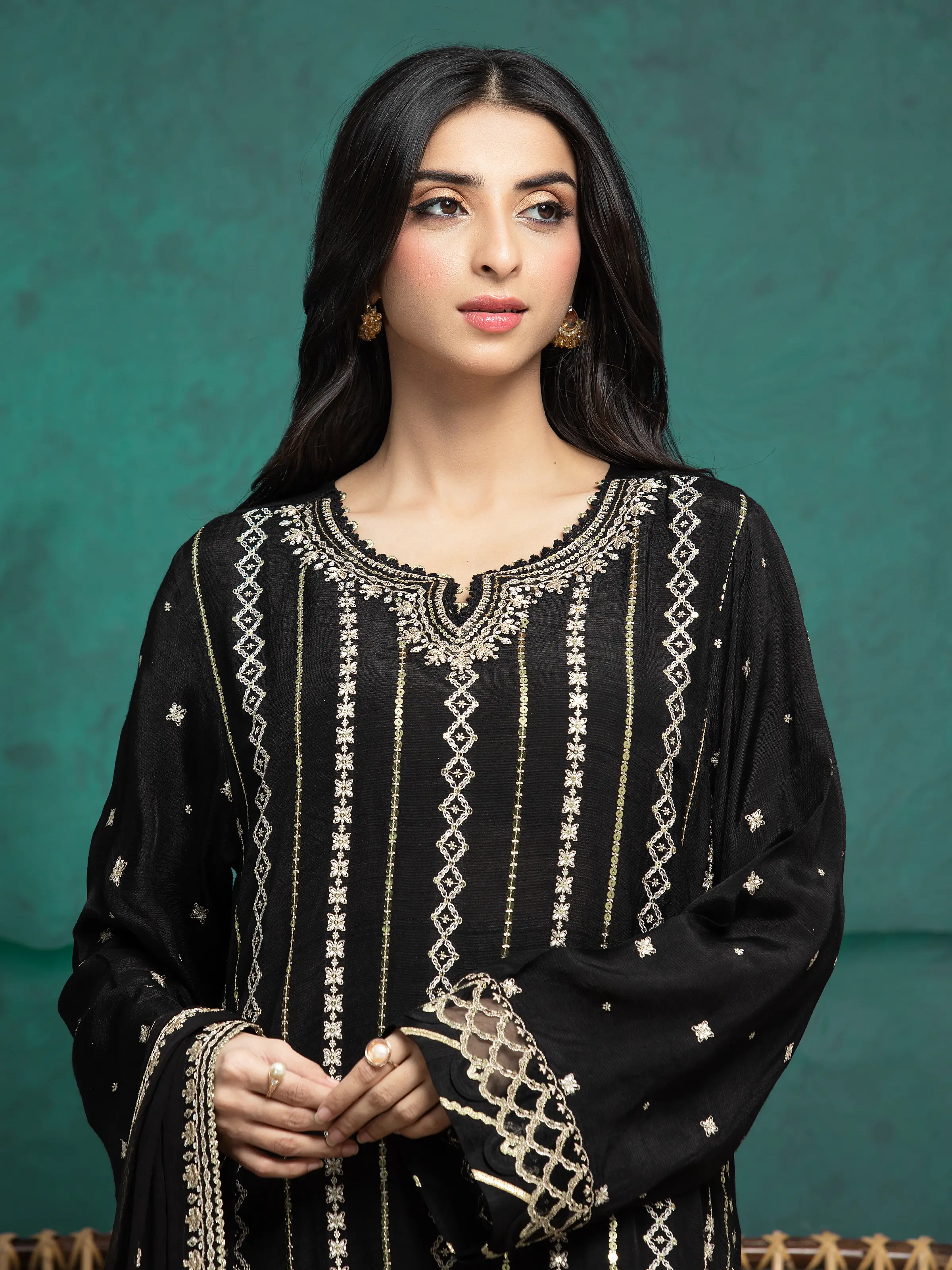 Embroidered Raw Silk Suit - EWU24V16-30285-3P - Image 3