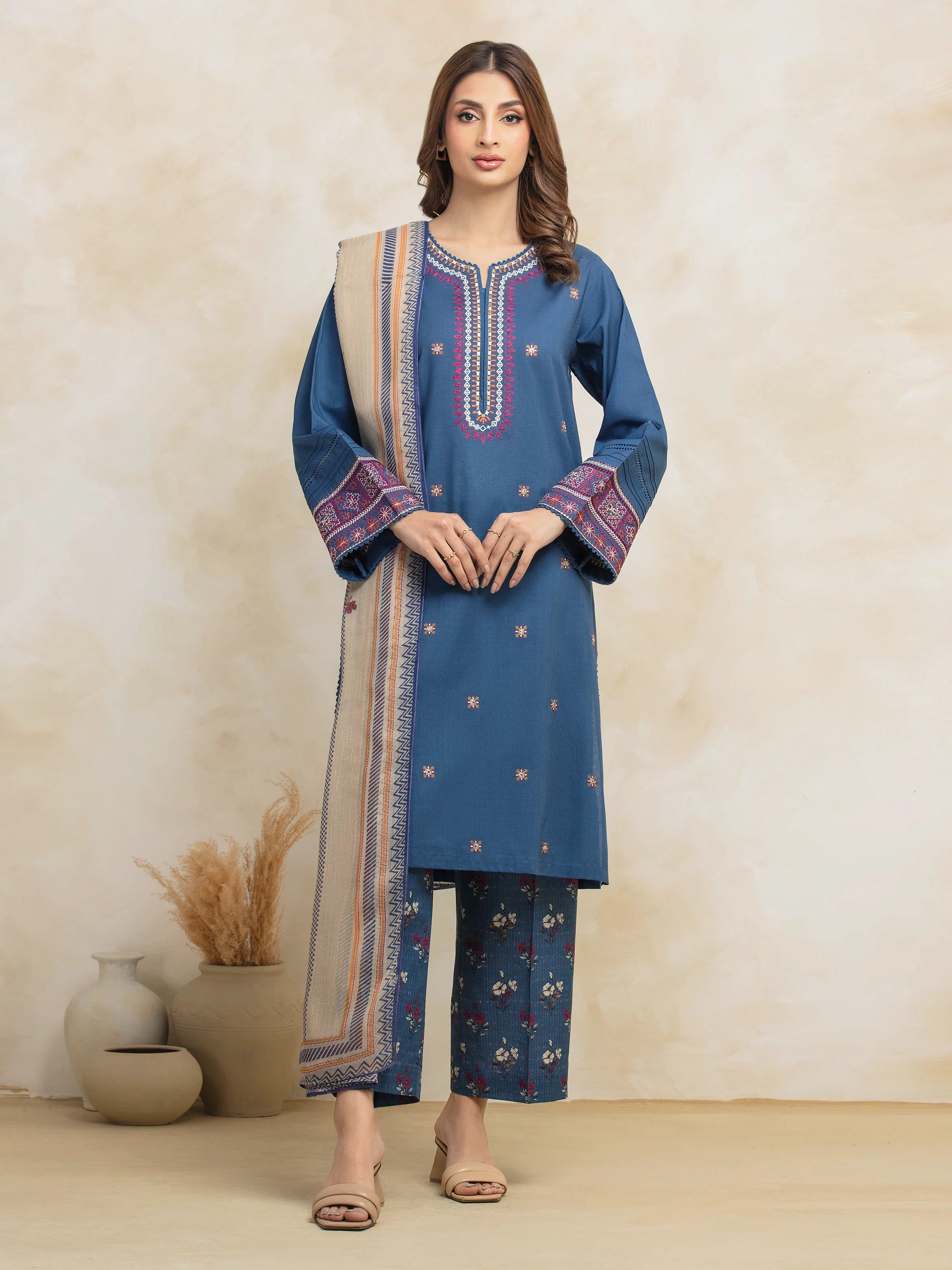 Embroidered Cambric Suit - EWU5V2-31036-3P