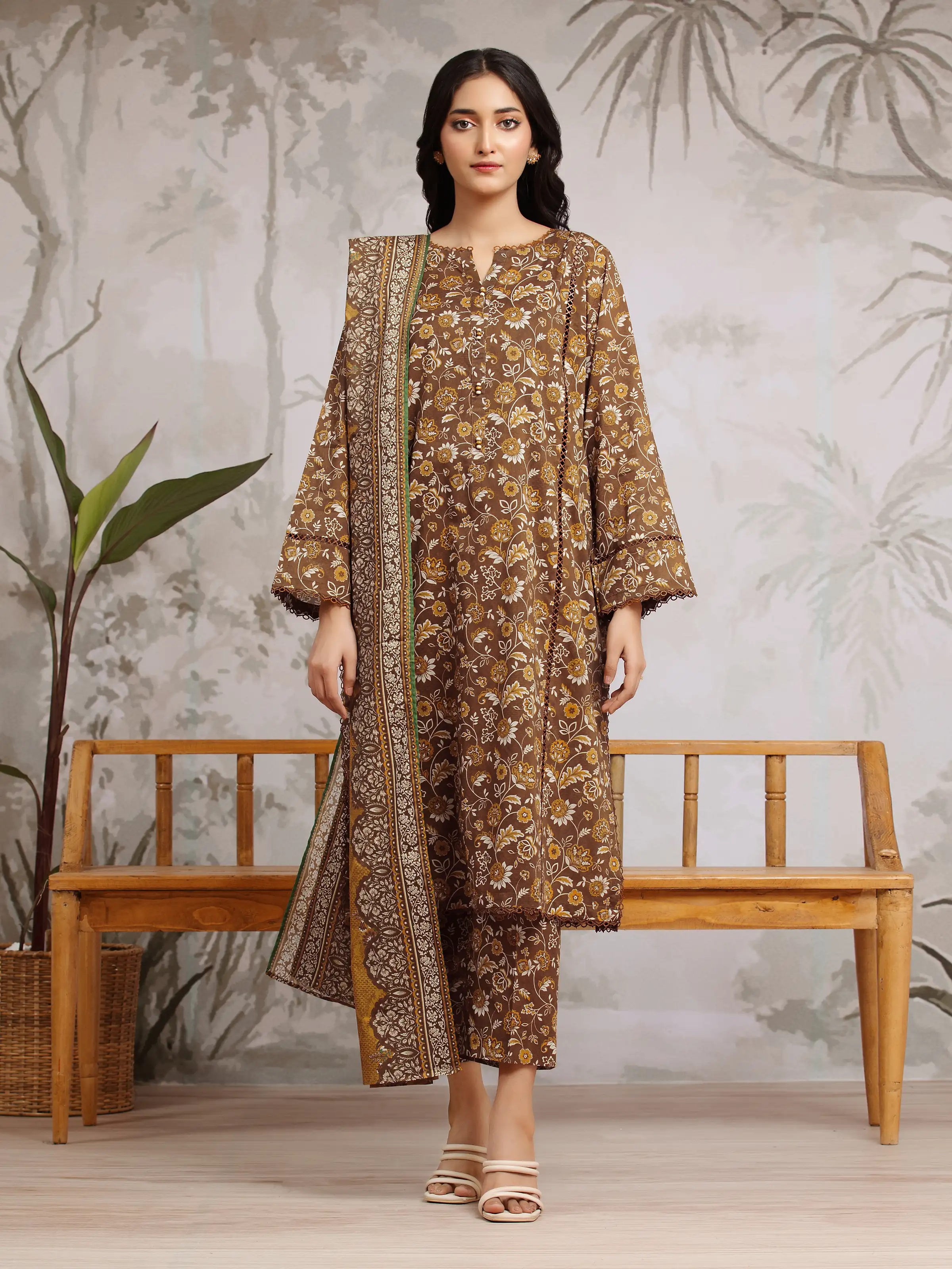Unstitched Printed Khaddar Shirt Dupatta - EWU24A3-29804SD