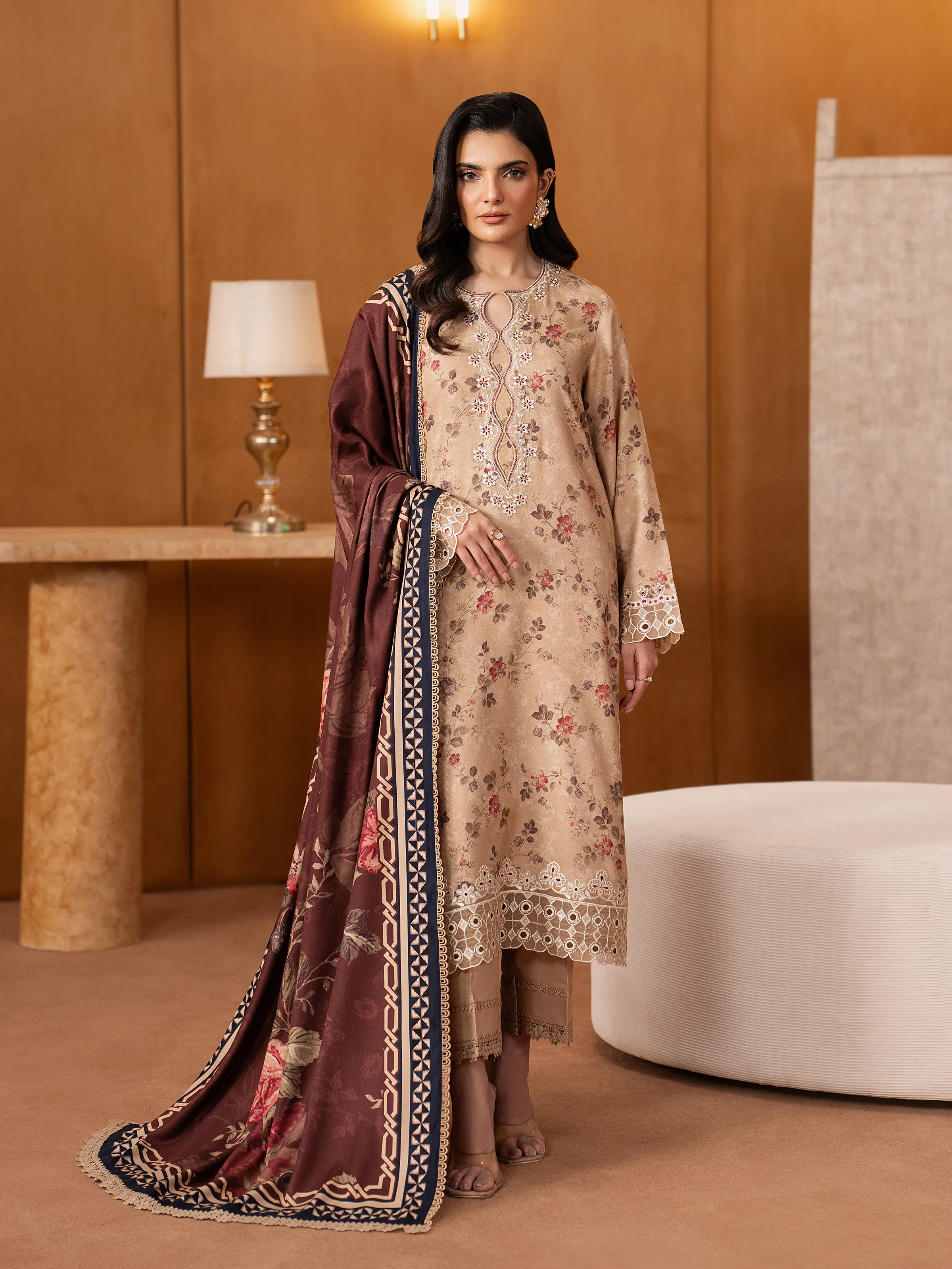 Unstitched Embroidered Twill Viscose Suit - EWU5V20-32087-3P