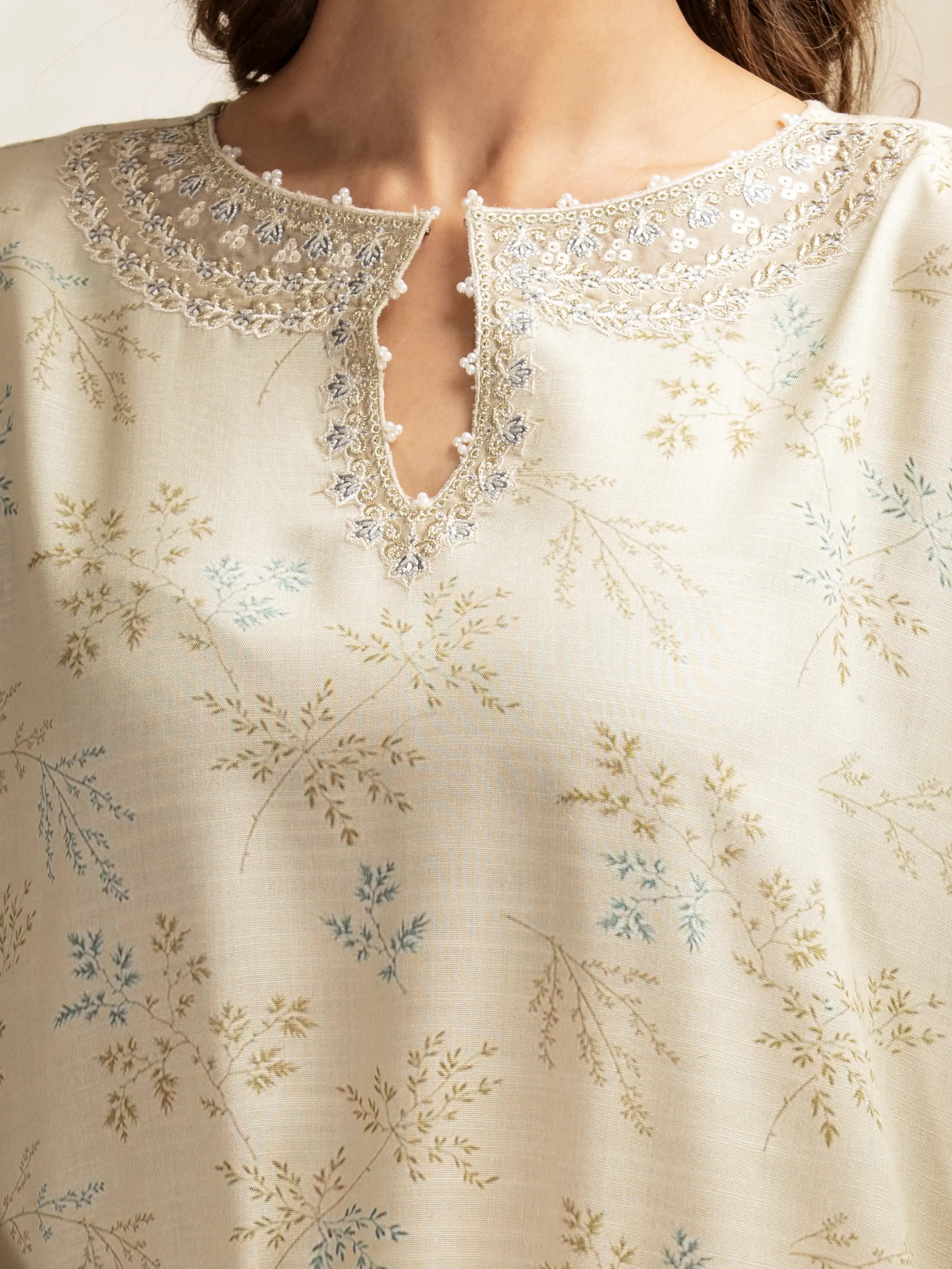 Embroidered Raw Silk Suit - EWU5V16-30222-3P - Image 3