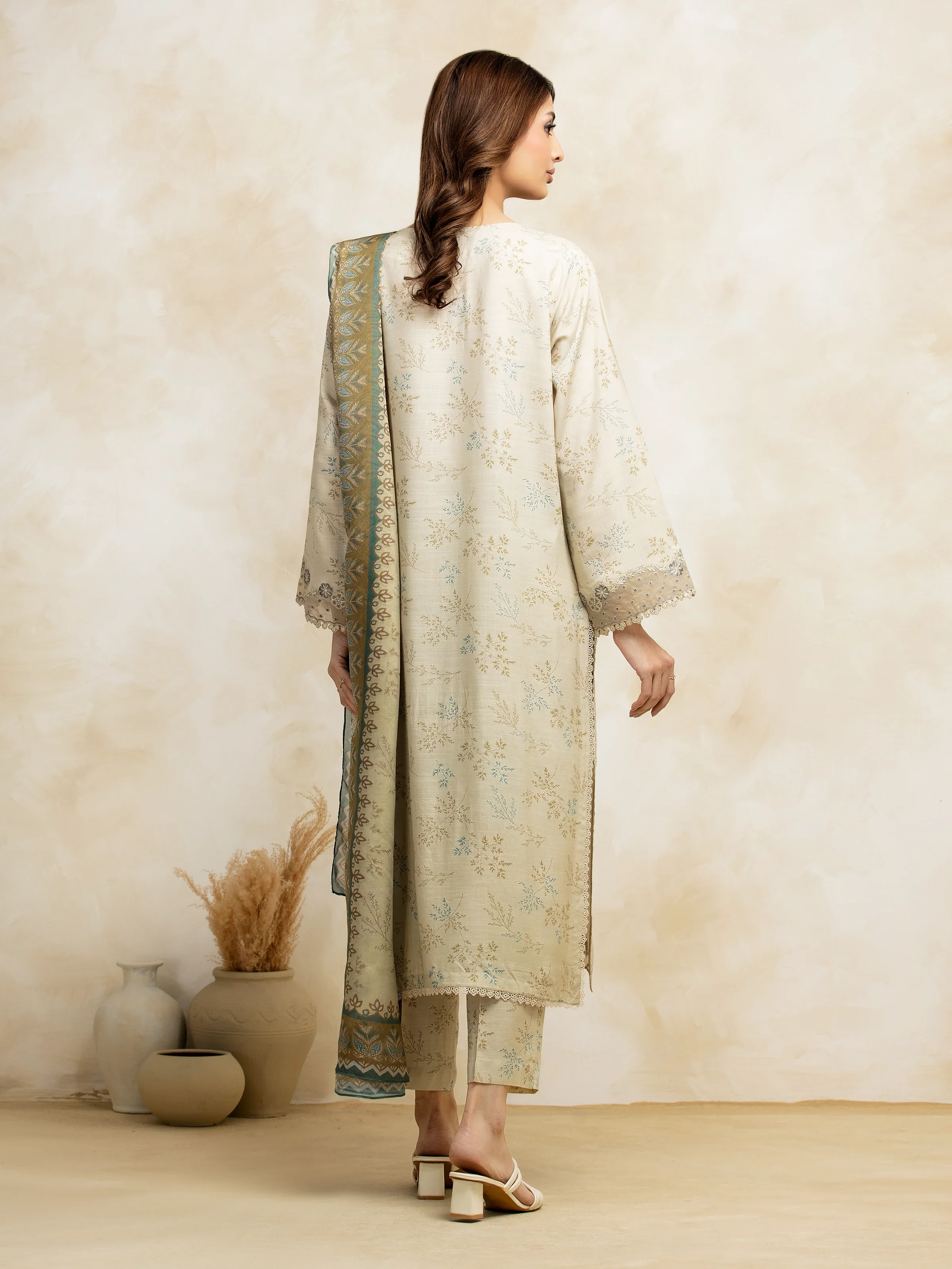 Embroidered Raw Silk Suit - EWU5V16-30222-3P - Image 5