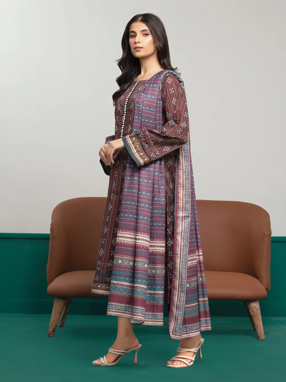 Printed Khaddar Shirt - EWU23A3S-27627S - Image 2