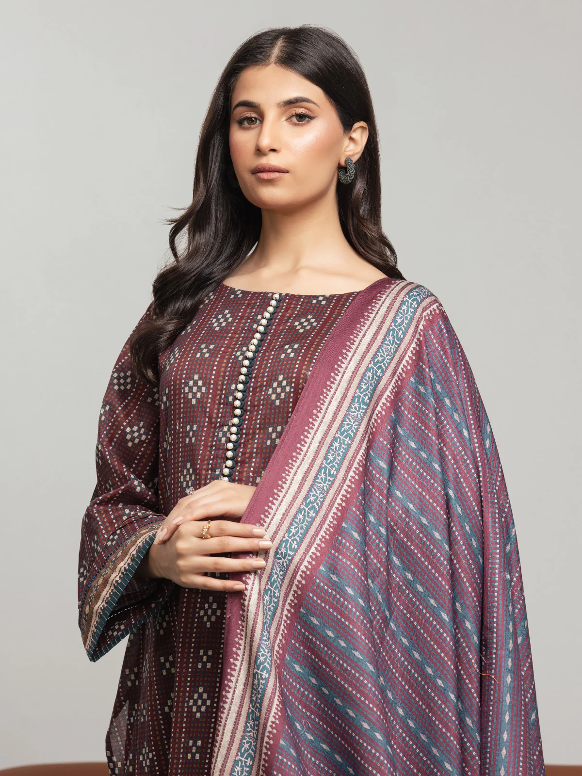 Printed Khaddar Shirt - EWU23A3S-27627S - Image 4
