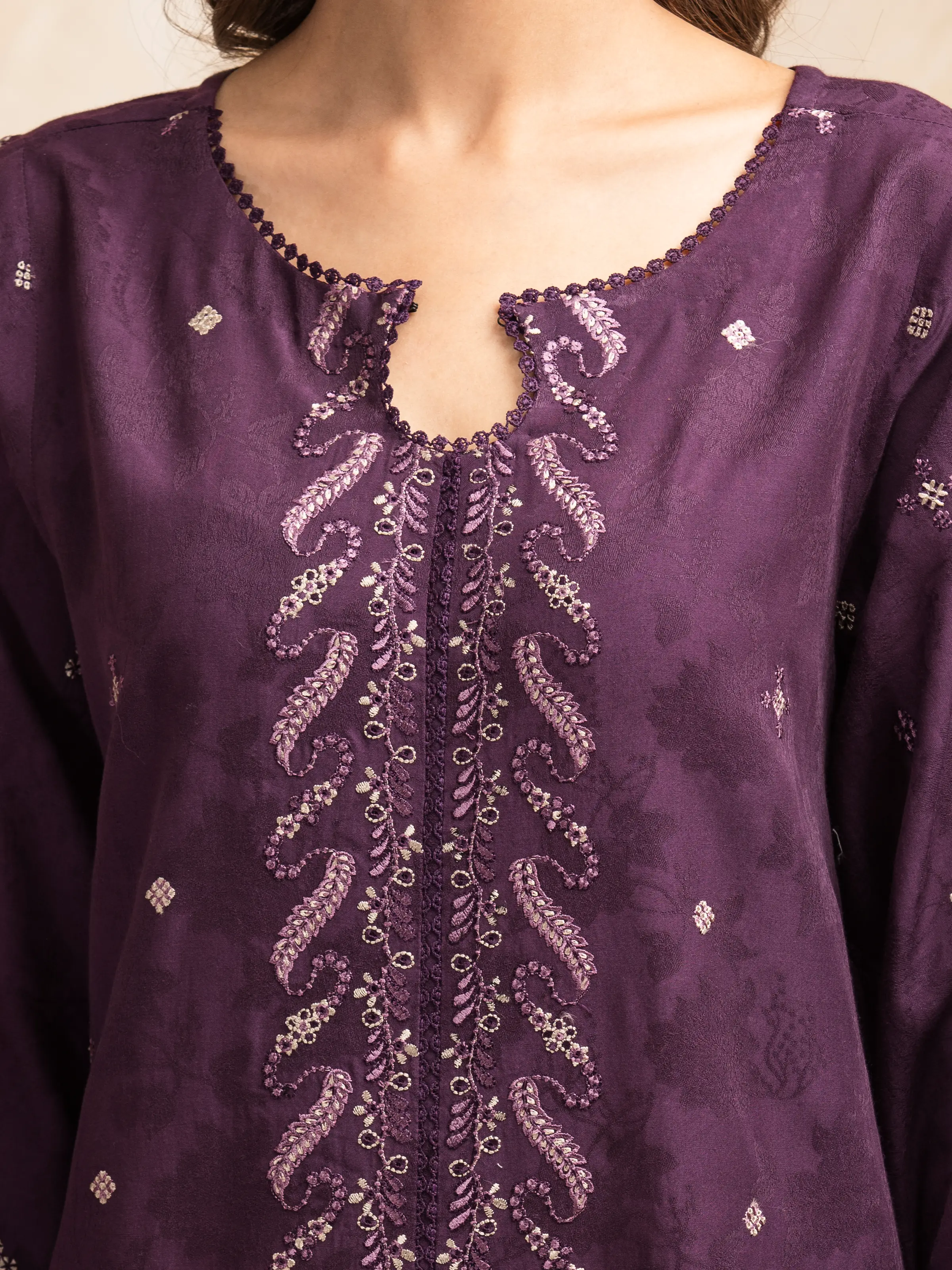 Embroidered Jacquard Suit - EWU5V3-31152-3P - Image 5