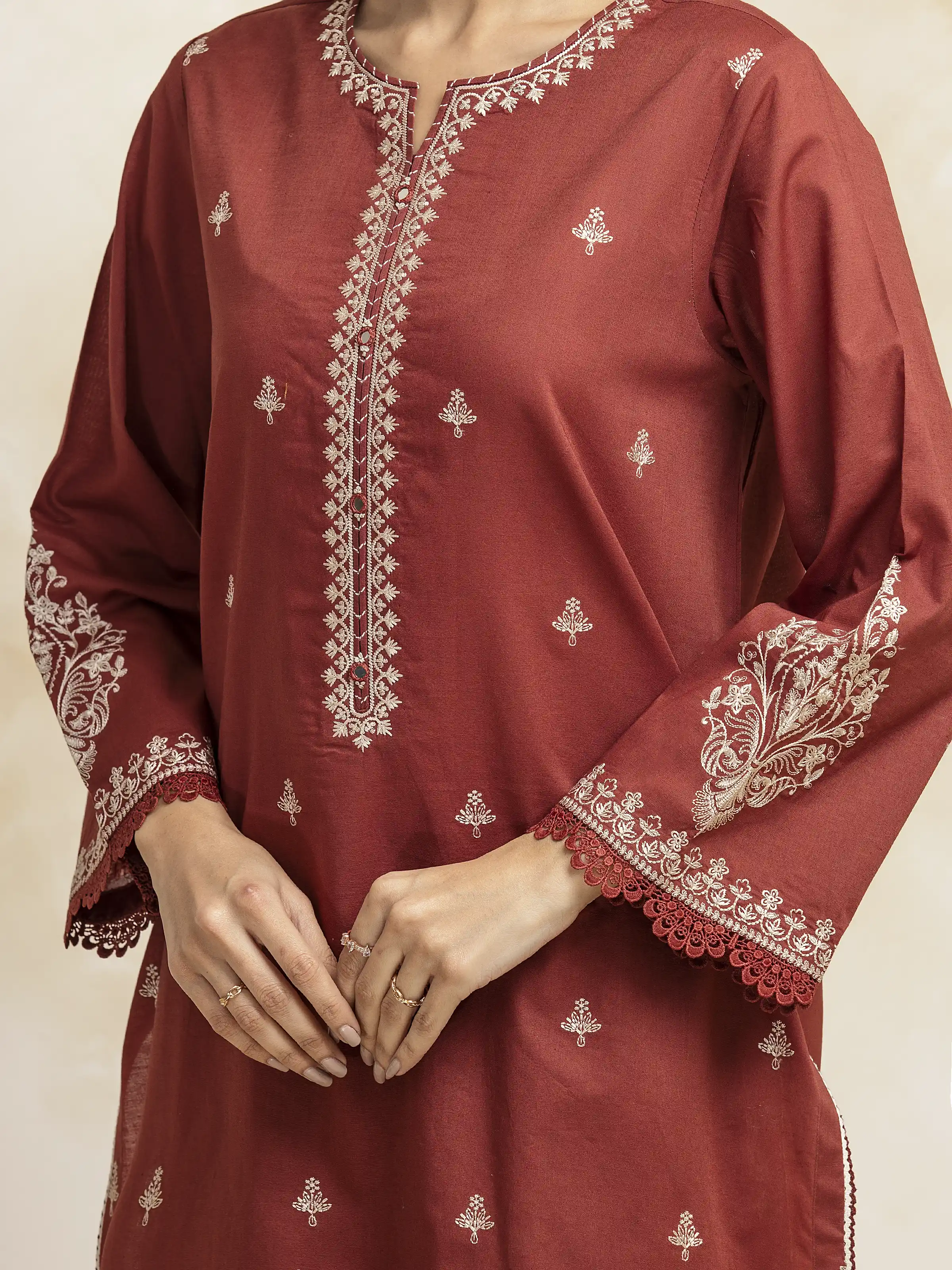 Embroidered Cambric Suit - EWU5V2-31037-3P - Image 3