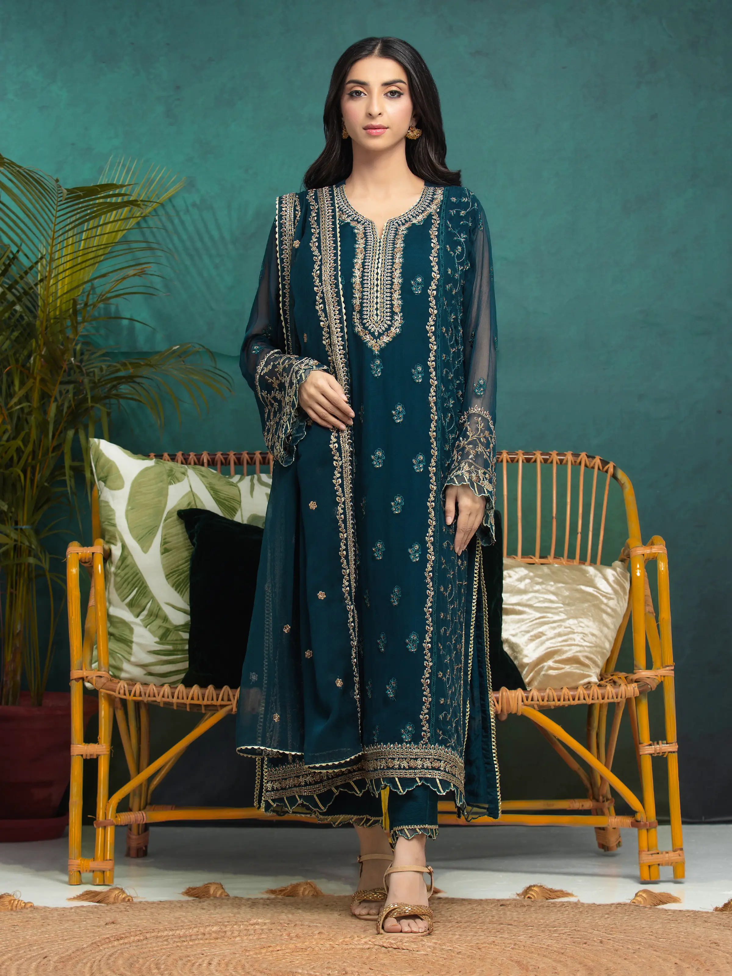 Embroidered Chiffon Suit - EWU24V5-30322-3P