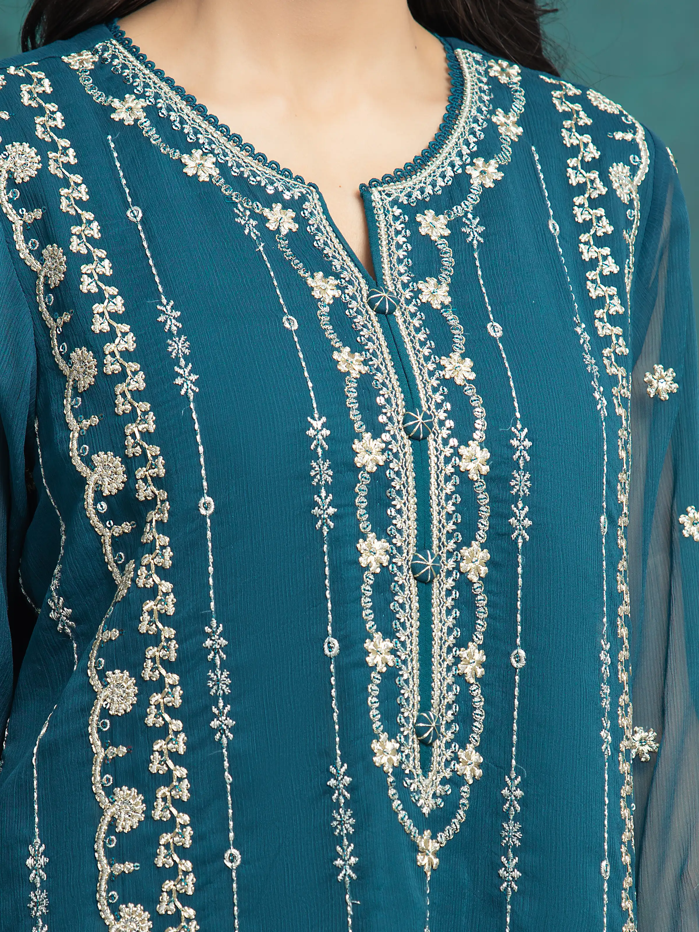 Embroidered Chiffon Suit - EWU24V5-30329-3P - Image 4
