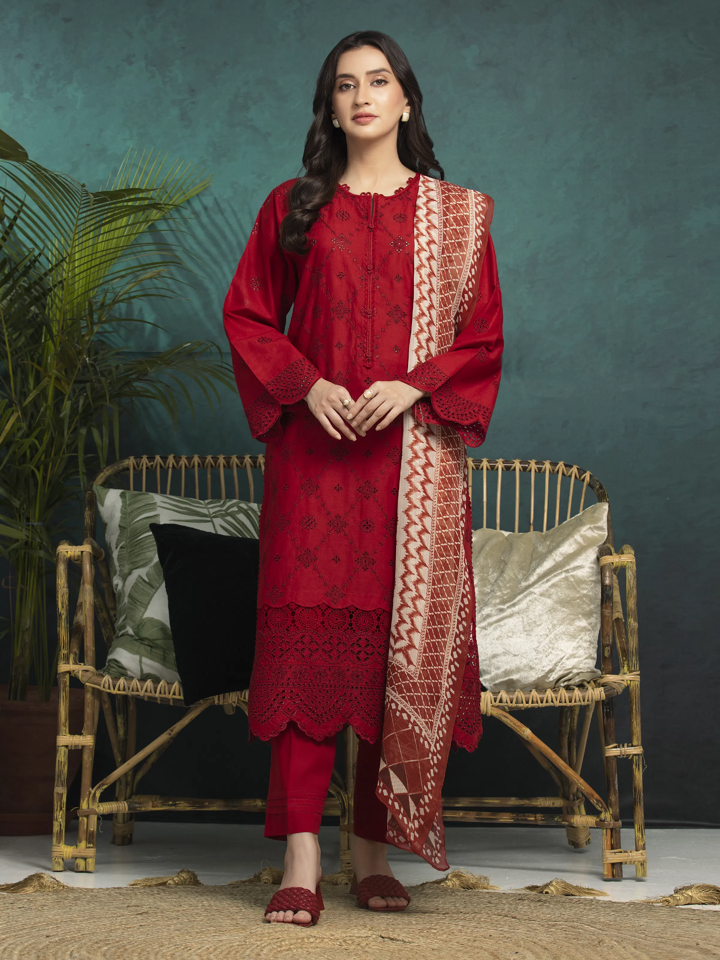 Embroidered Cambric Suit - EWU5V2-31029-3P