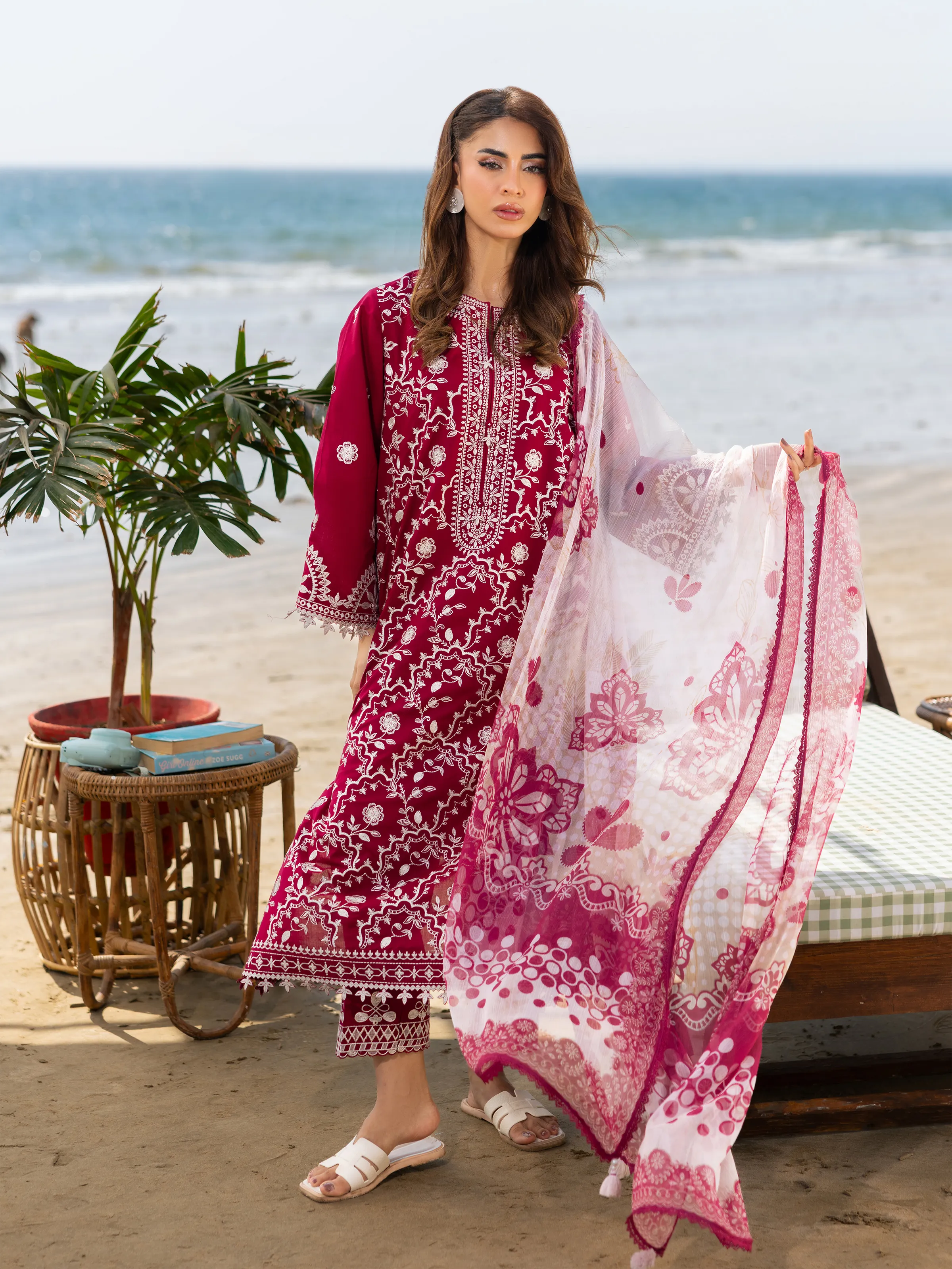 Embroidered Cambric Suit - EWU6V2-33452-3P - Image 3