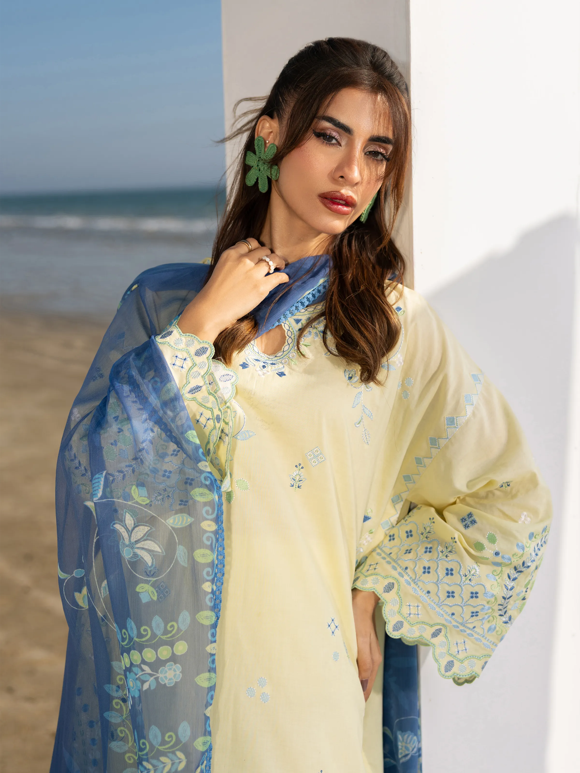 Embroidered Cambric Suit - EWU6V2-33453-3P - Image 2