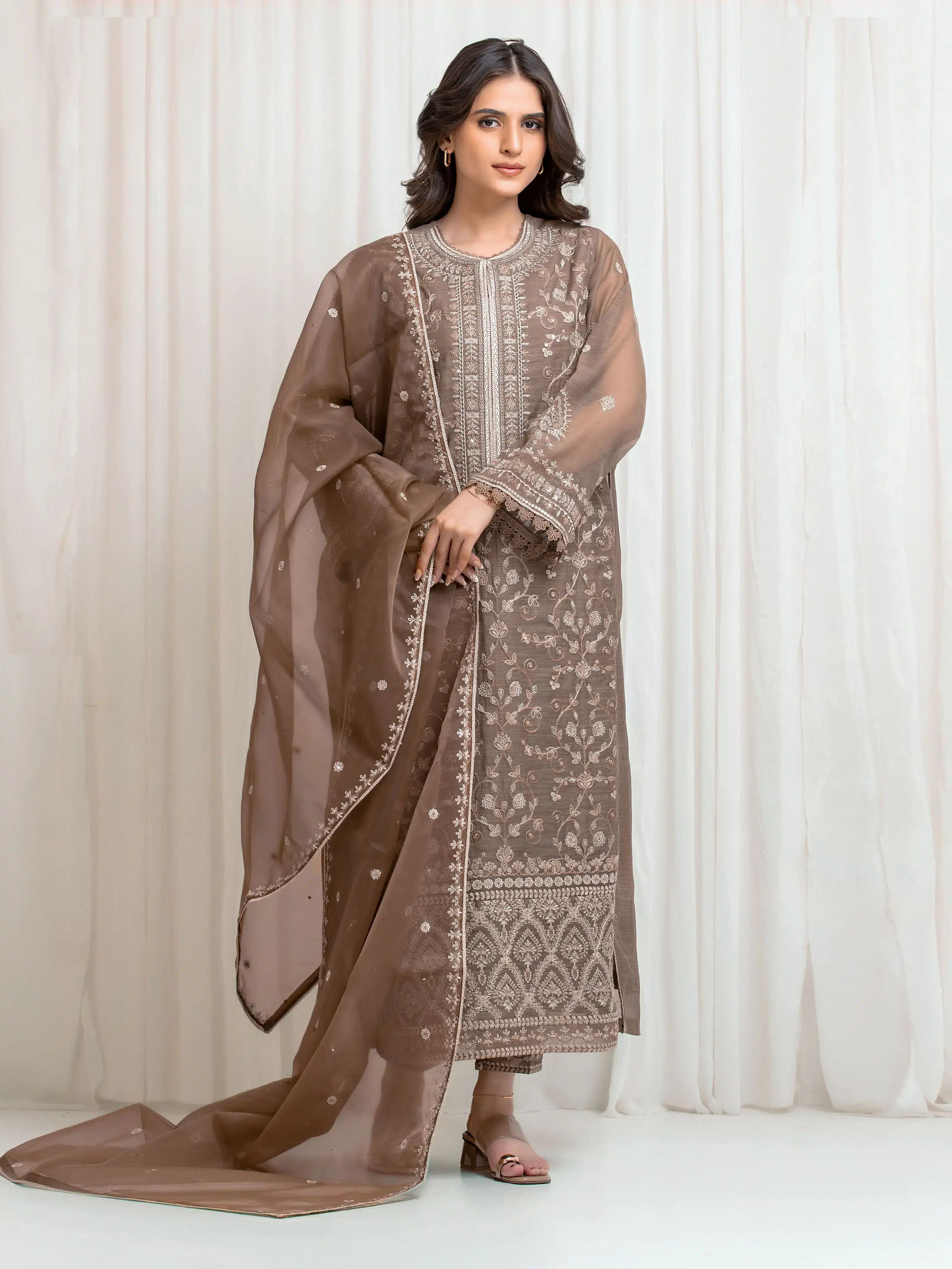 Embroidered Chanderi Suit - EWU6V6-30075-3P