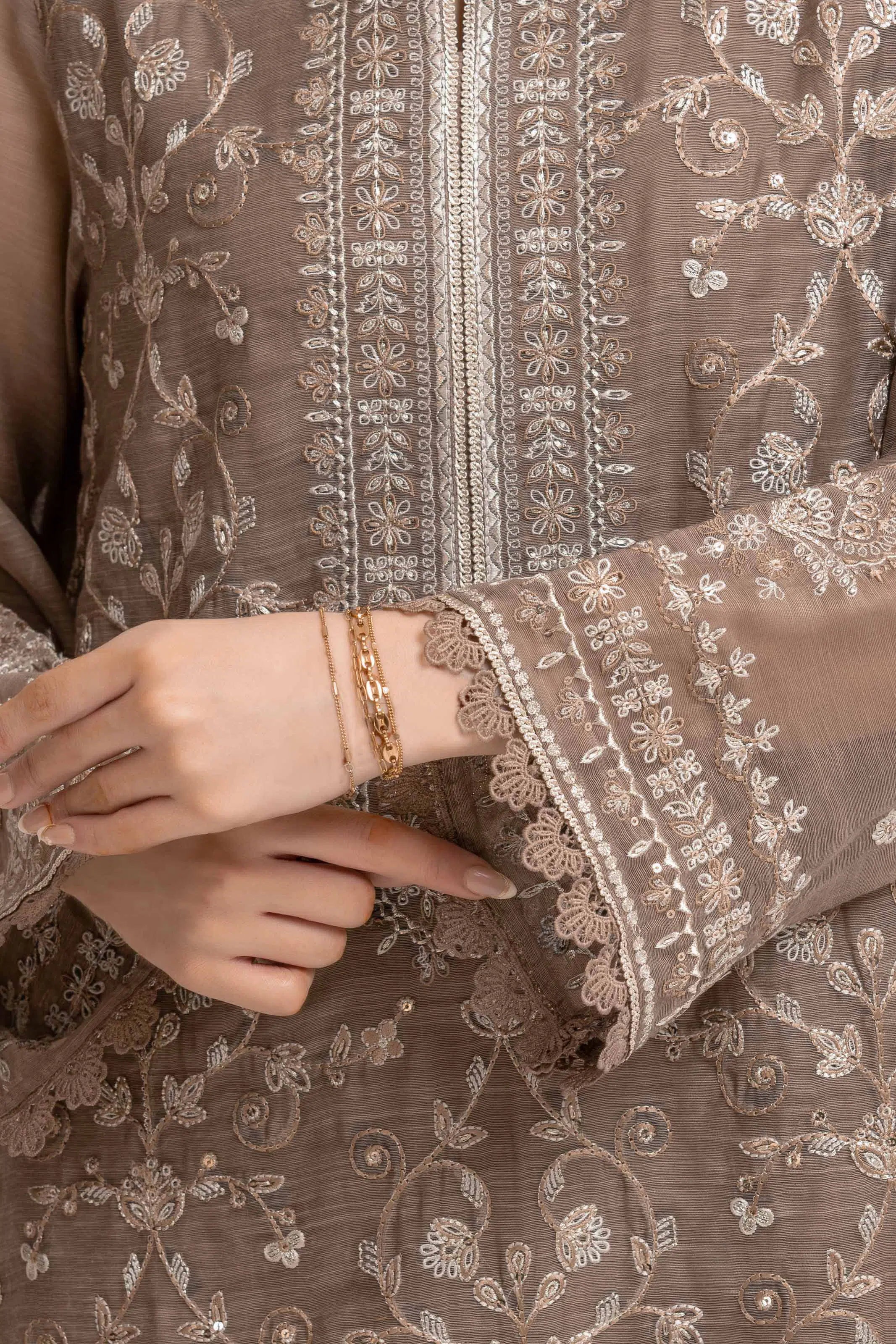 Embroidered Chanderi Suit - EWU6V6-30075-3P - Image 3