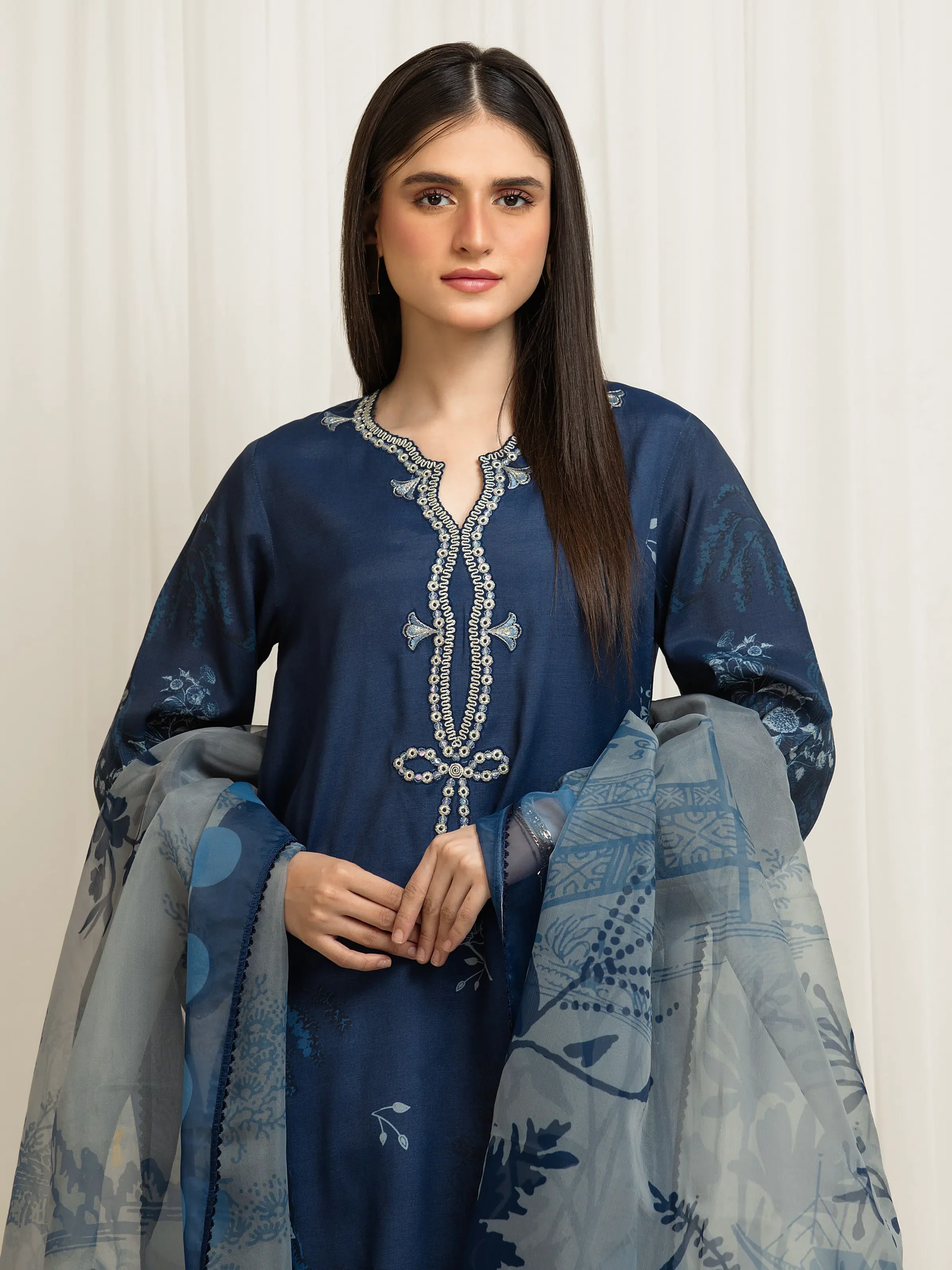 Embroidered Raw Silk Suit - EWU6V16-33532-3P - Image 2