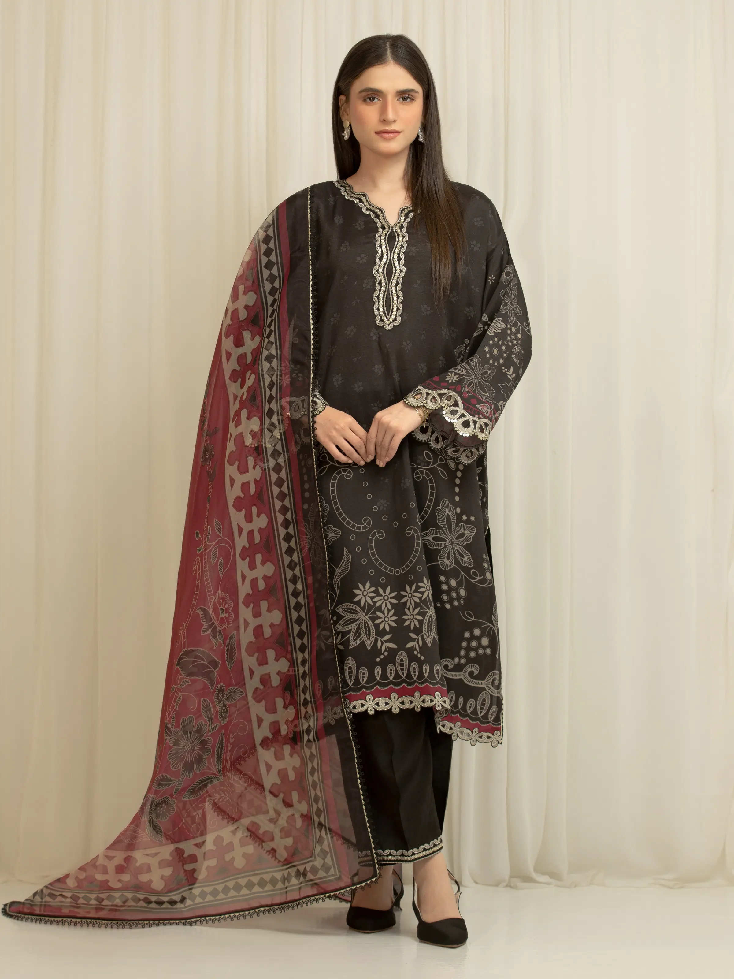Embroidered Silk Suit - EWU6V16-33535-3P