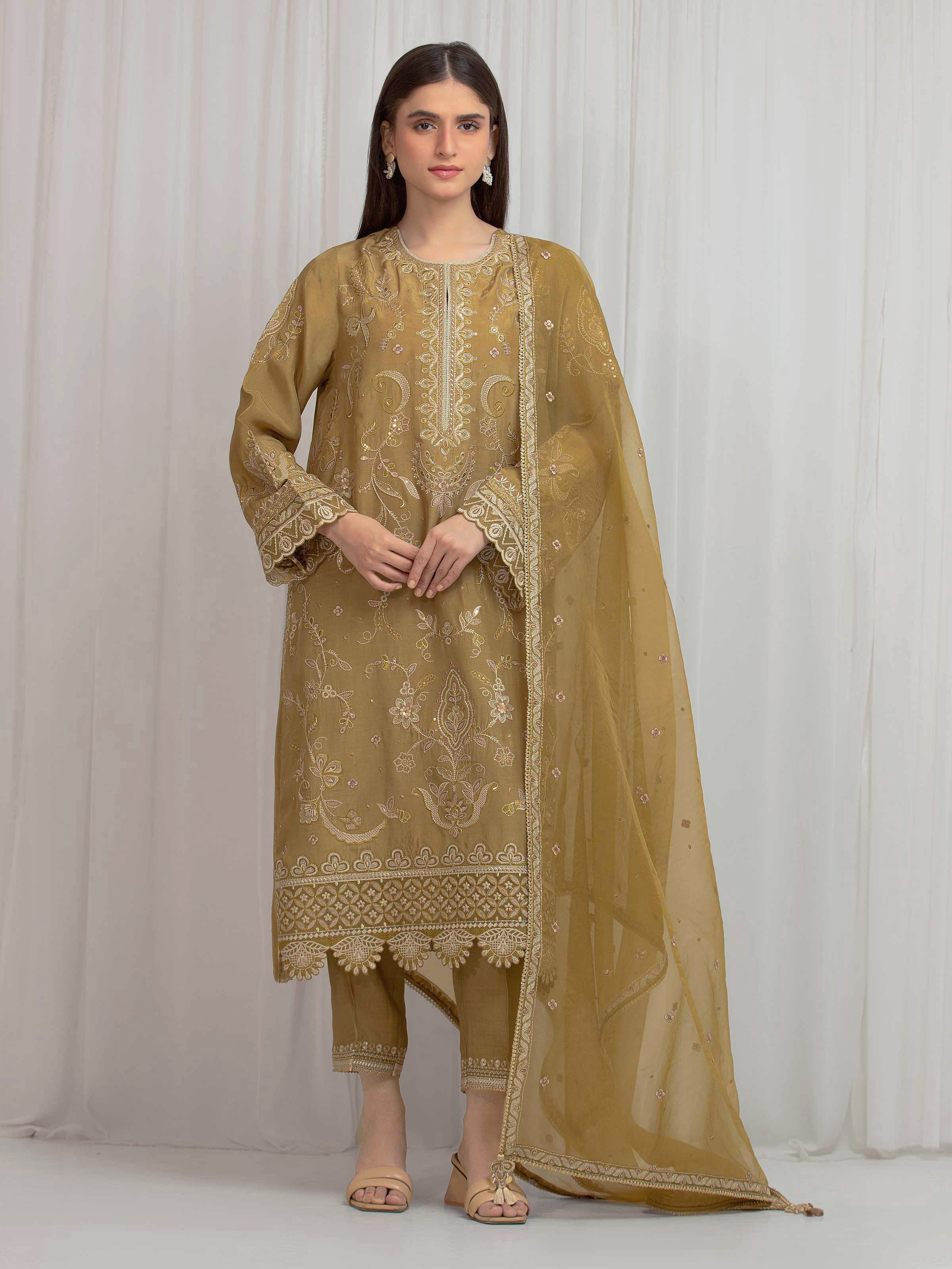Embroidered Silk Suit - EWU6V24-32101-3P