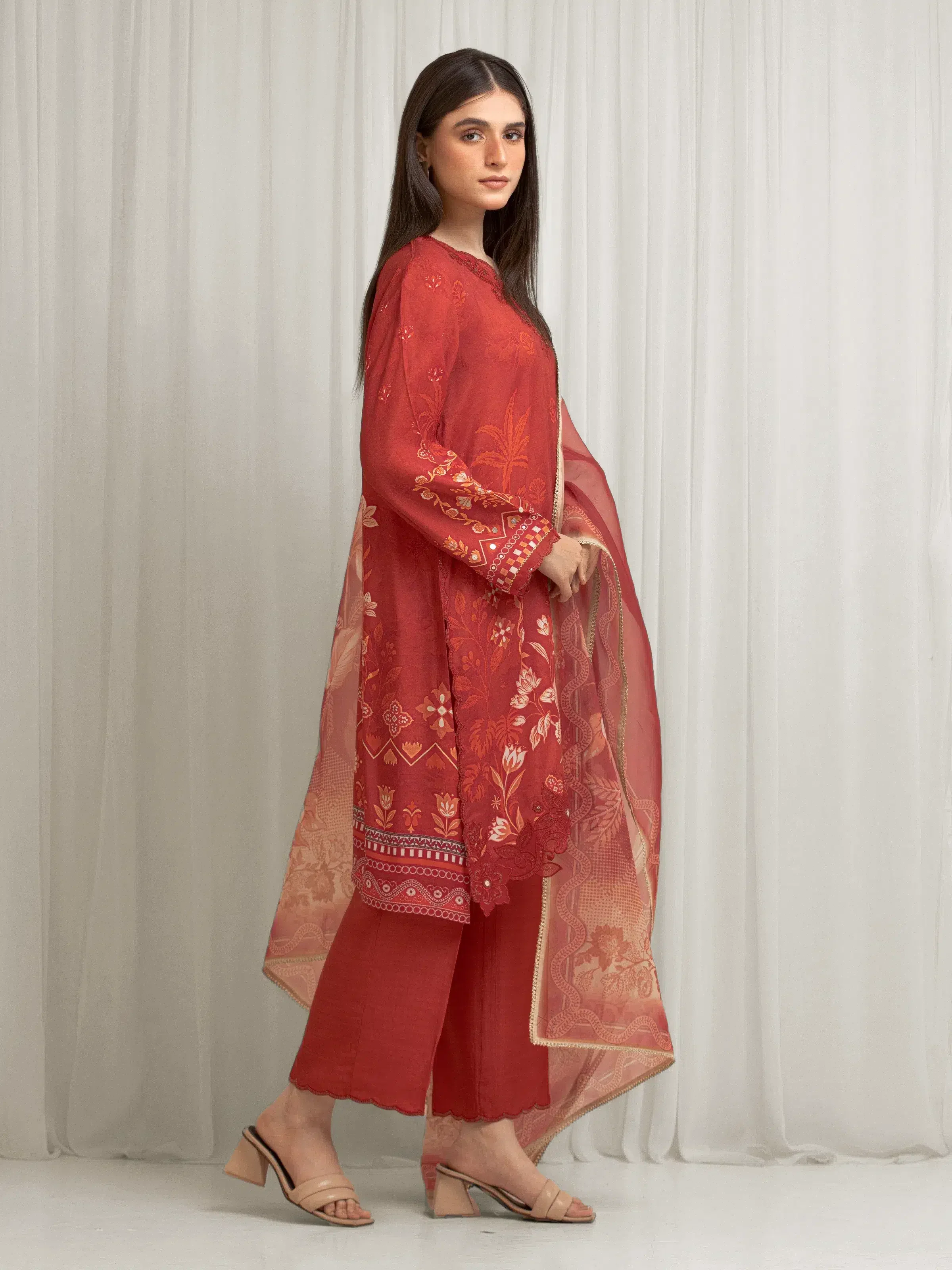 Embroidered Raw Silk Suit - EWU6V16-33537-3P - Image 6