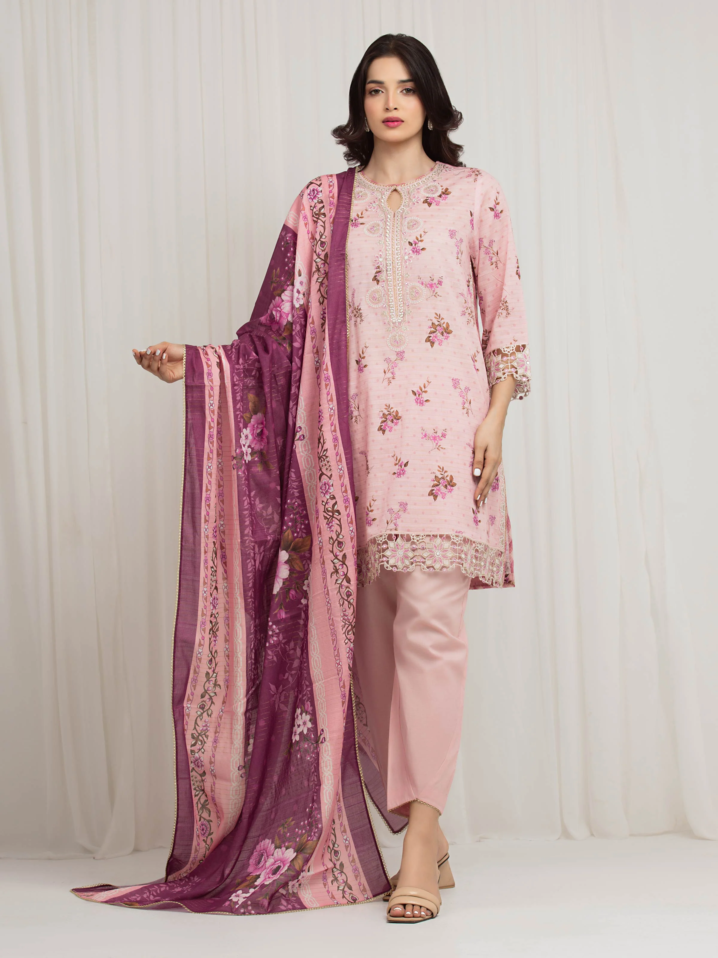 Embroidered Zari Lawn Suit - EWU6V23-33414-3P