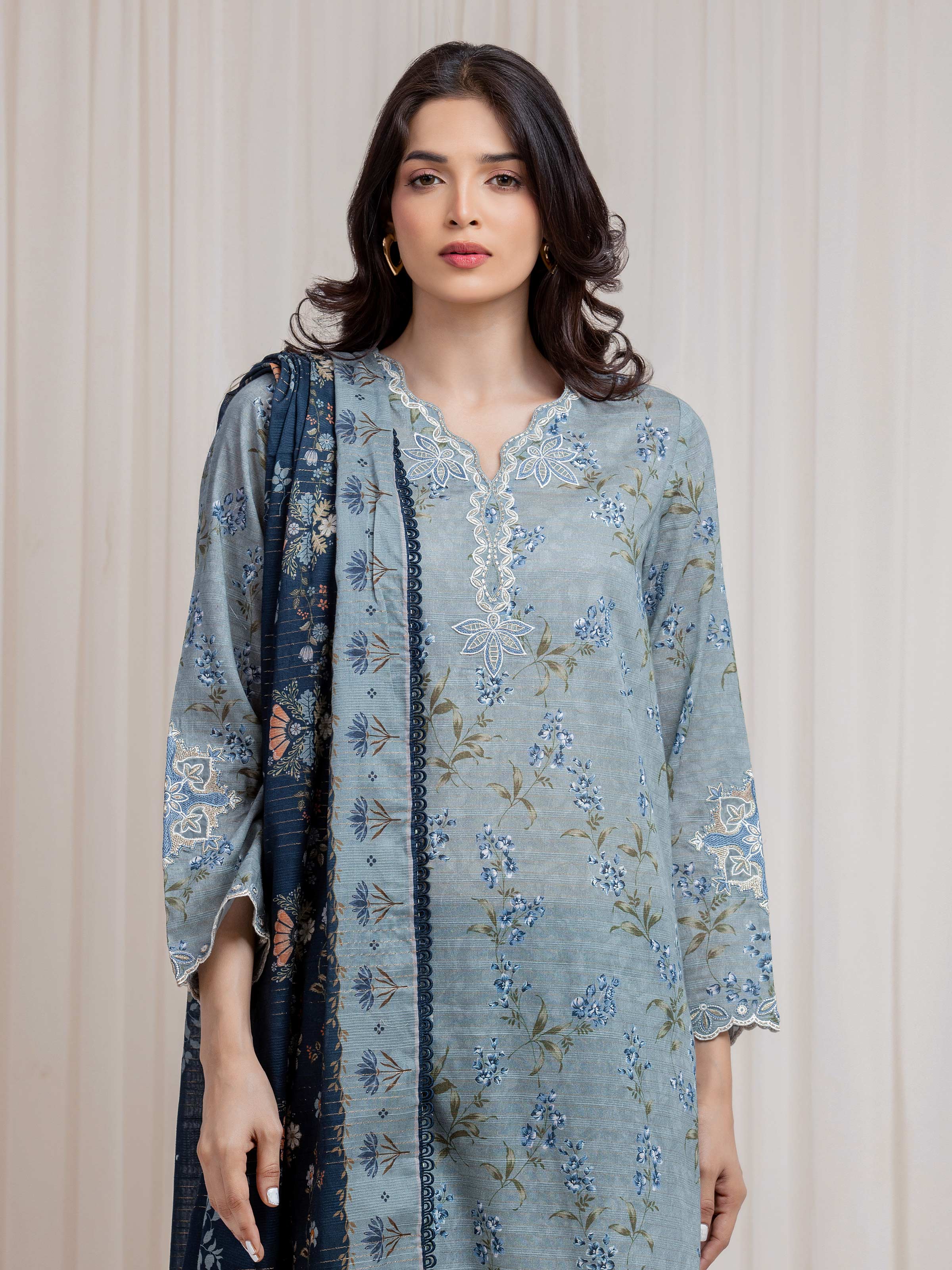 Embroidered Zari Lawn Suit - EWU6V23-33420-3P - Image 2
