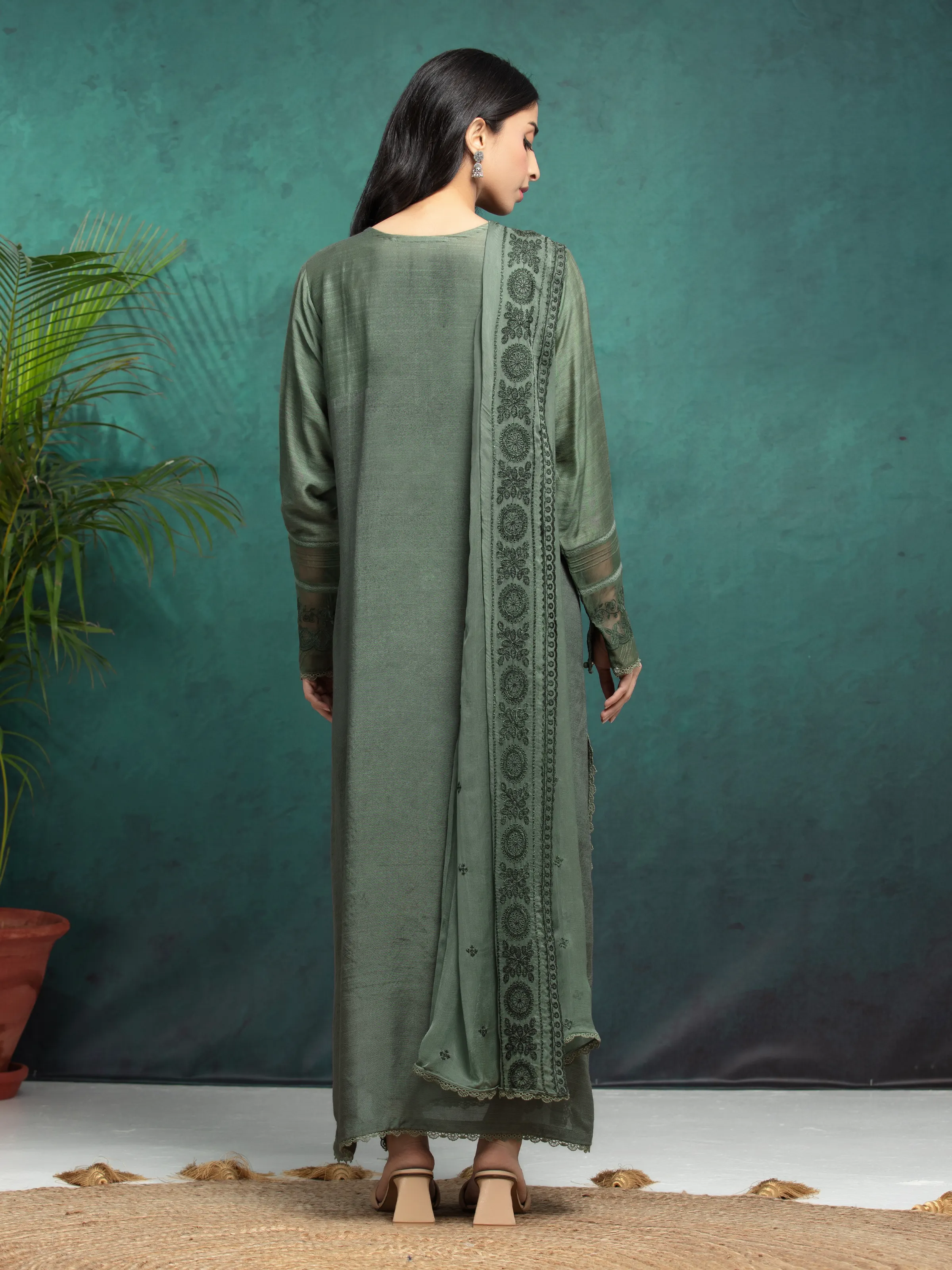 Embroidered Raw Silk Suit - EWU24V16-30281-3P - Image 2