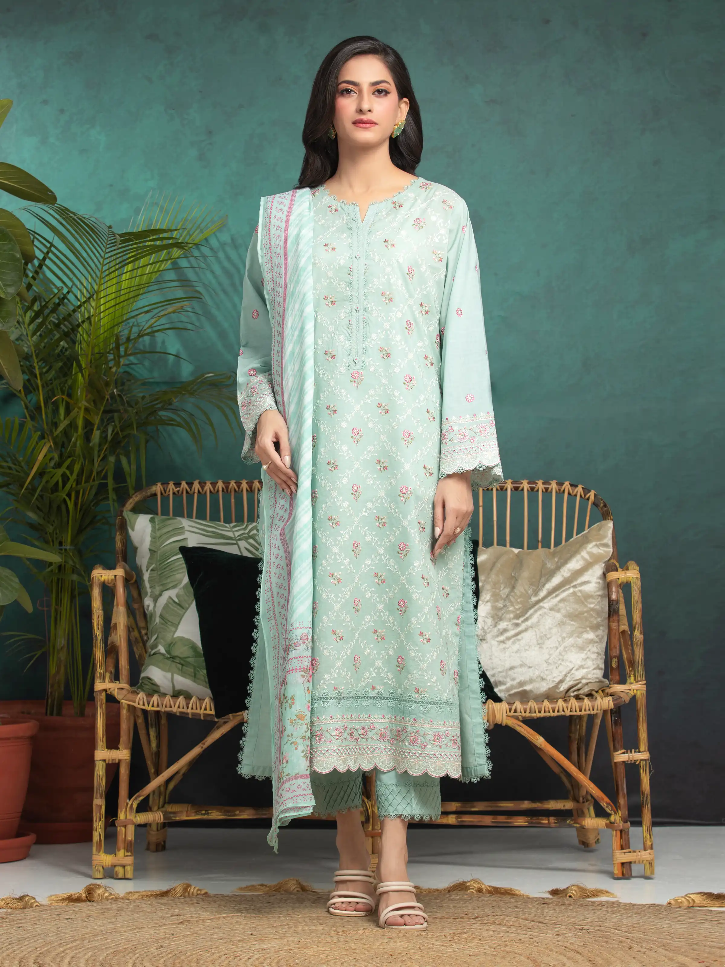 Embroidered Cambric Suit - EWU24V2-31015-3P