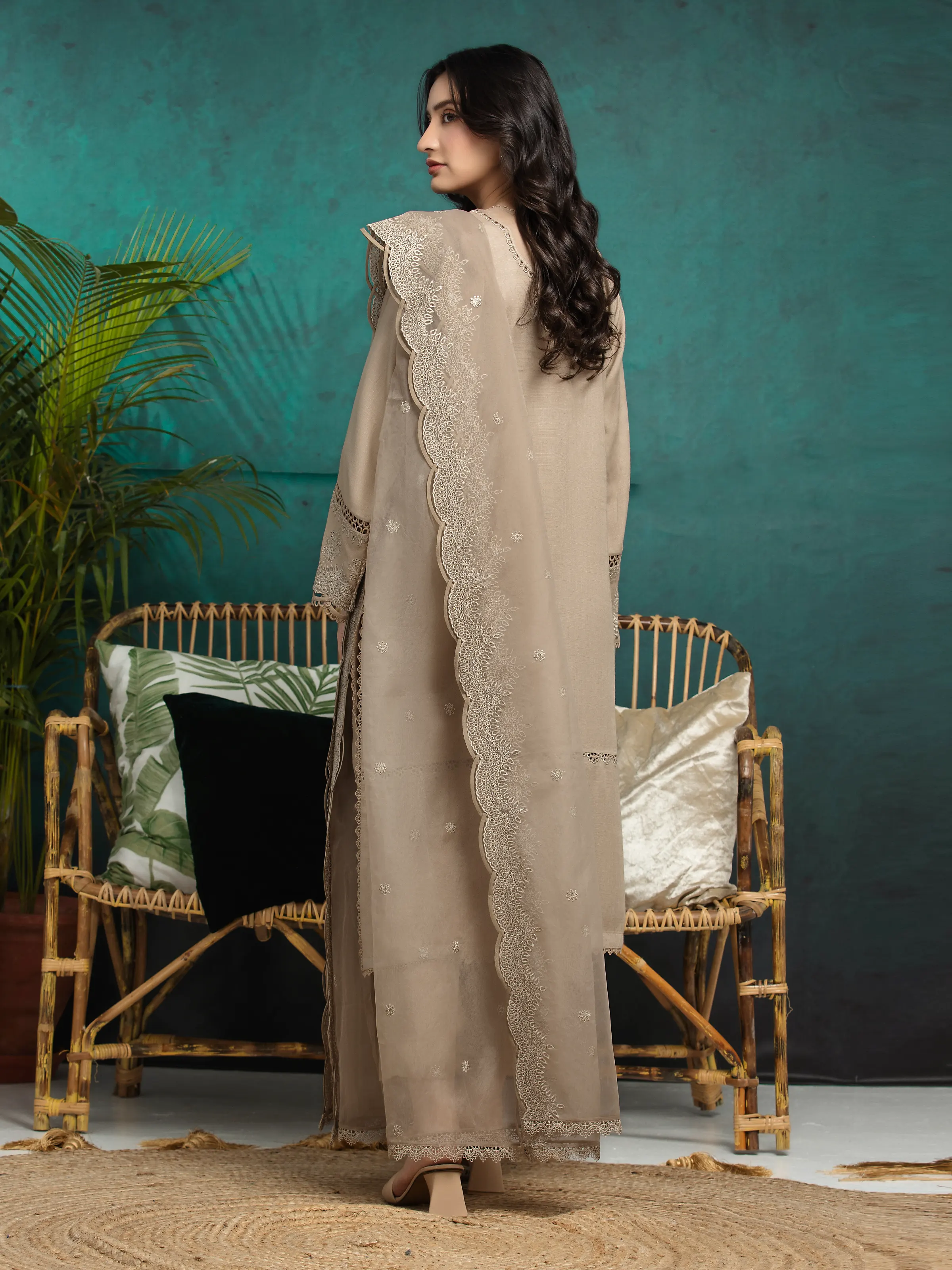 Embroidered Raw Silk Suit - EWU24V16-30284-3P - Image 2