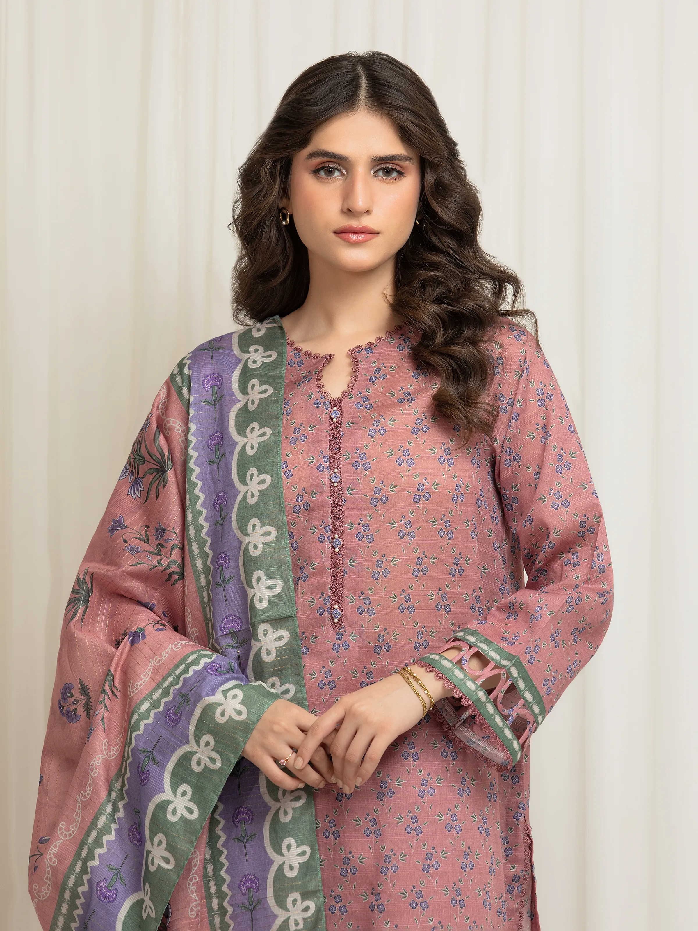 Printed Zari Lawn Suit - EWU6M6-041-3P - Image 3