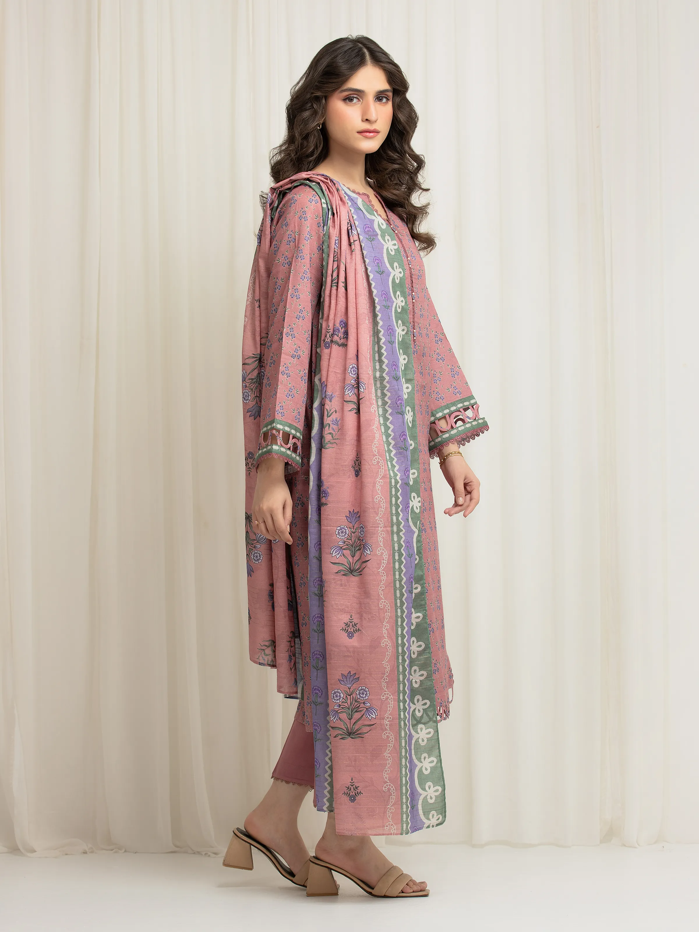 Printed Zari Lawn Suit - EWU6M6-041-3P - Image 5