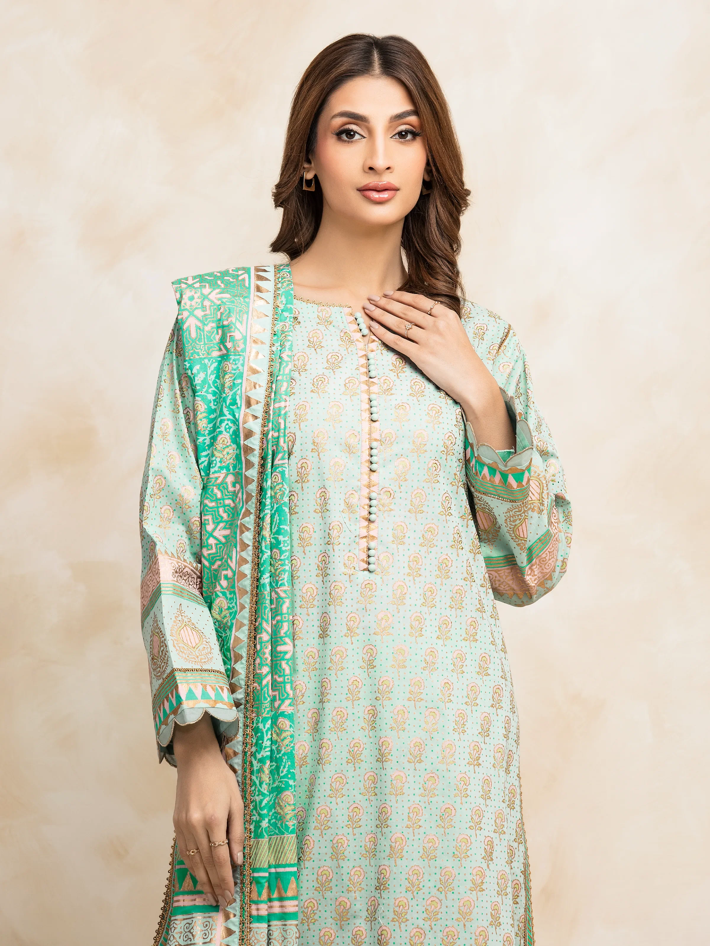 Block Print Cambric Suit - EWU5M1-025-3P - Image 3
