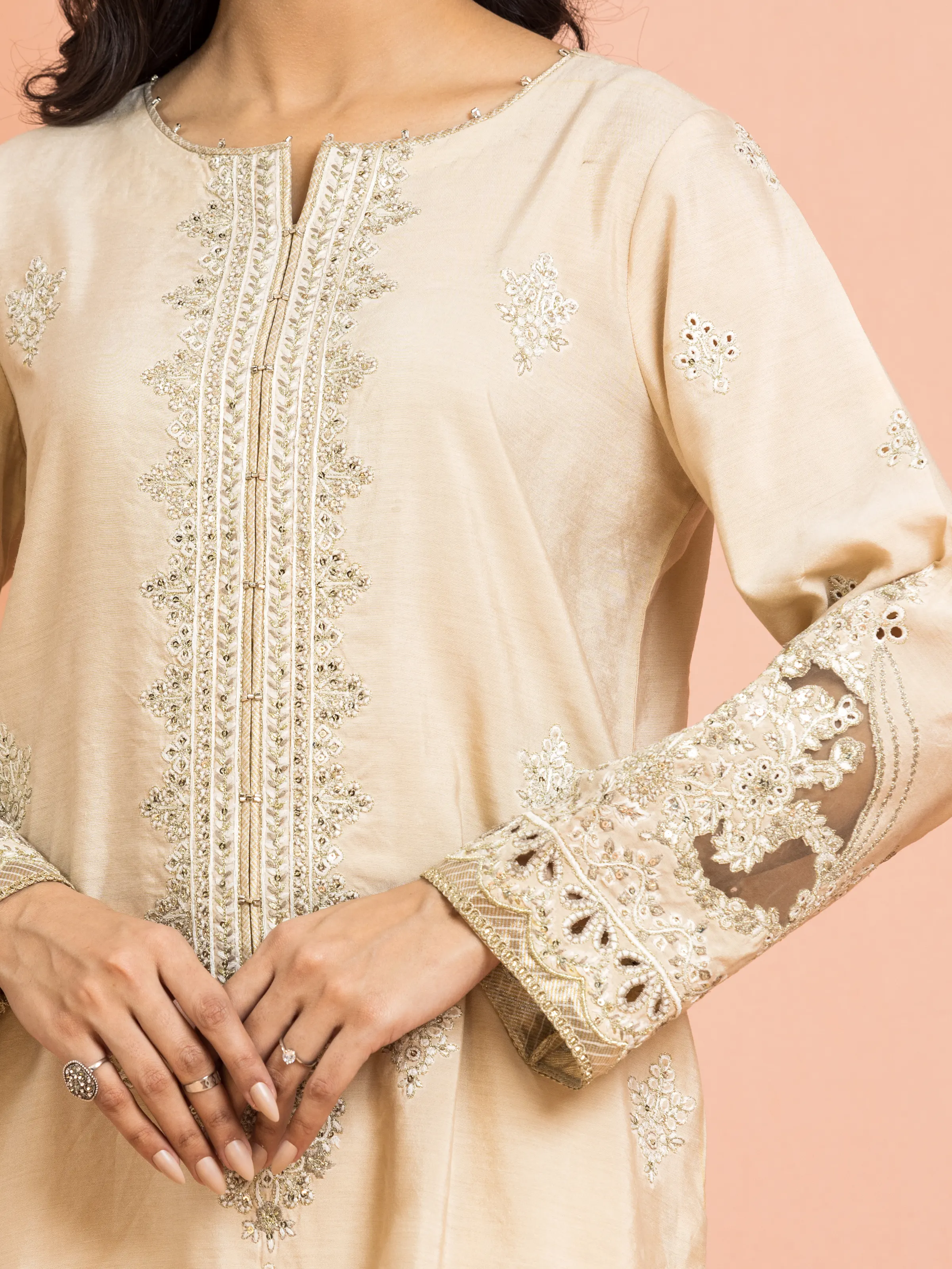 Embroidered Raw Silk Suit - EWU24V16-30253-3P - Image 3