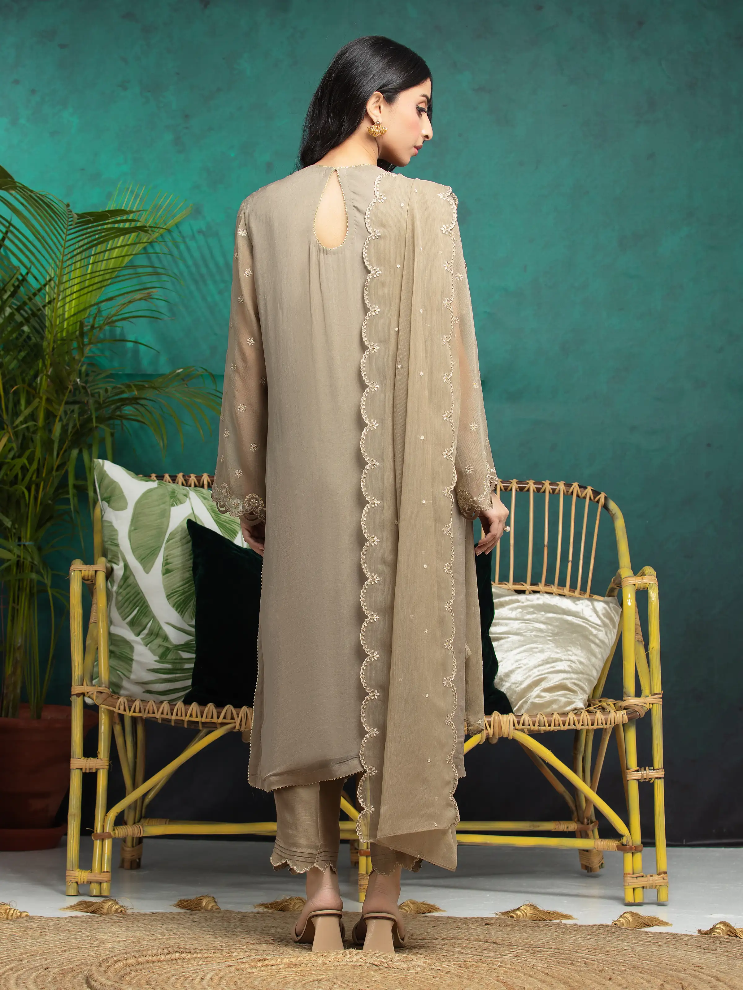 Embroidered Chiffon Suit - EWU24V5-30320-3P - Image 2