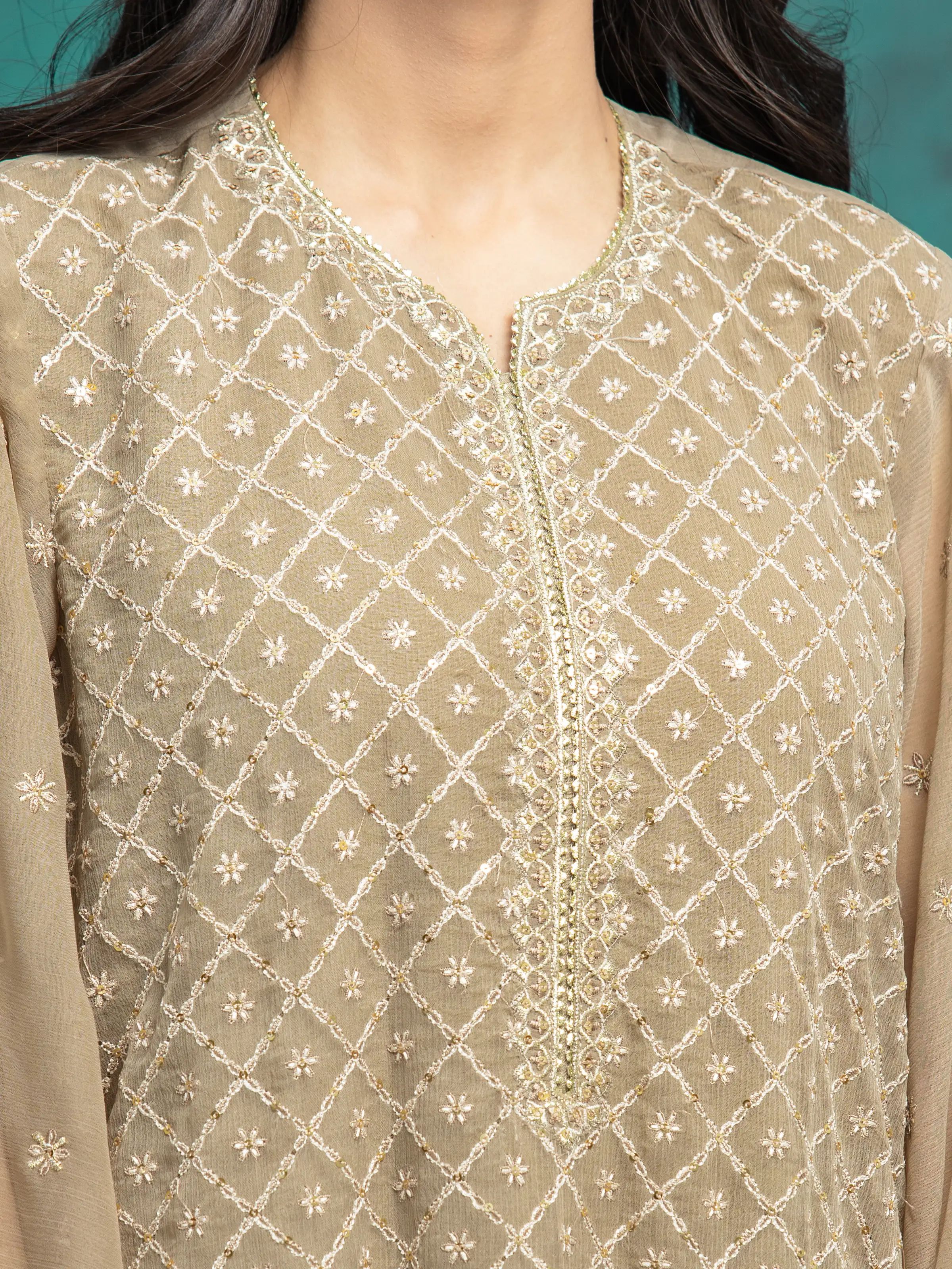 Embroidered Chiffon Suit - EWU24V5-30320-3P - Image 4