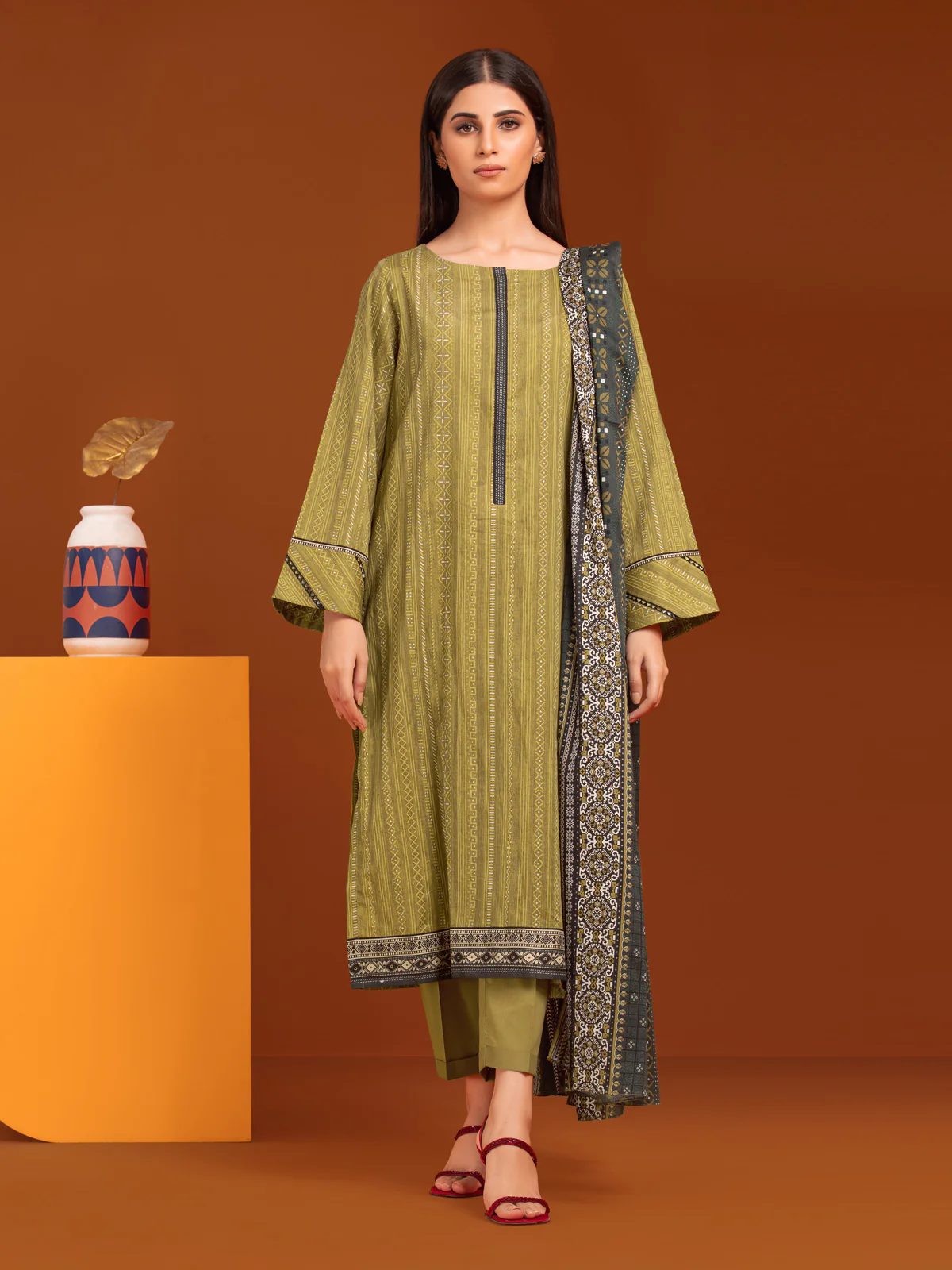 Printed Khaddar Shirt Dupatta - EWU23A3-27170SD